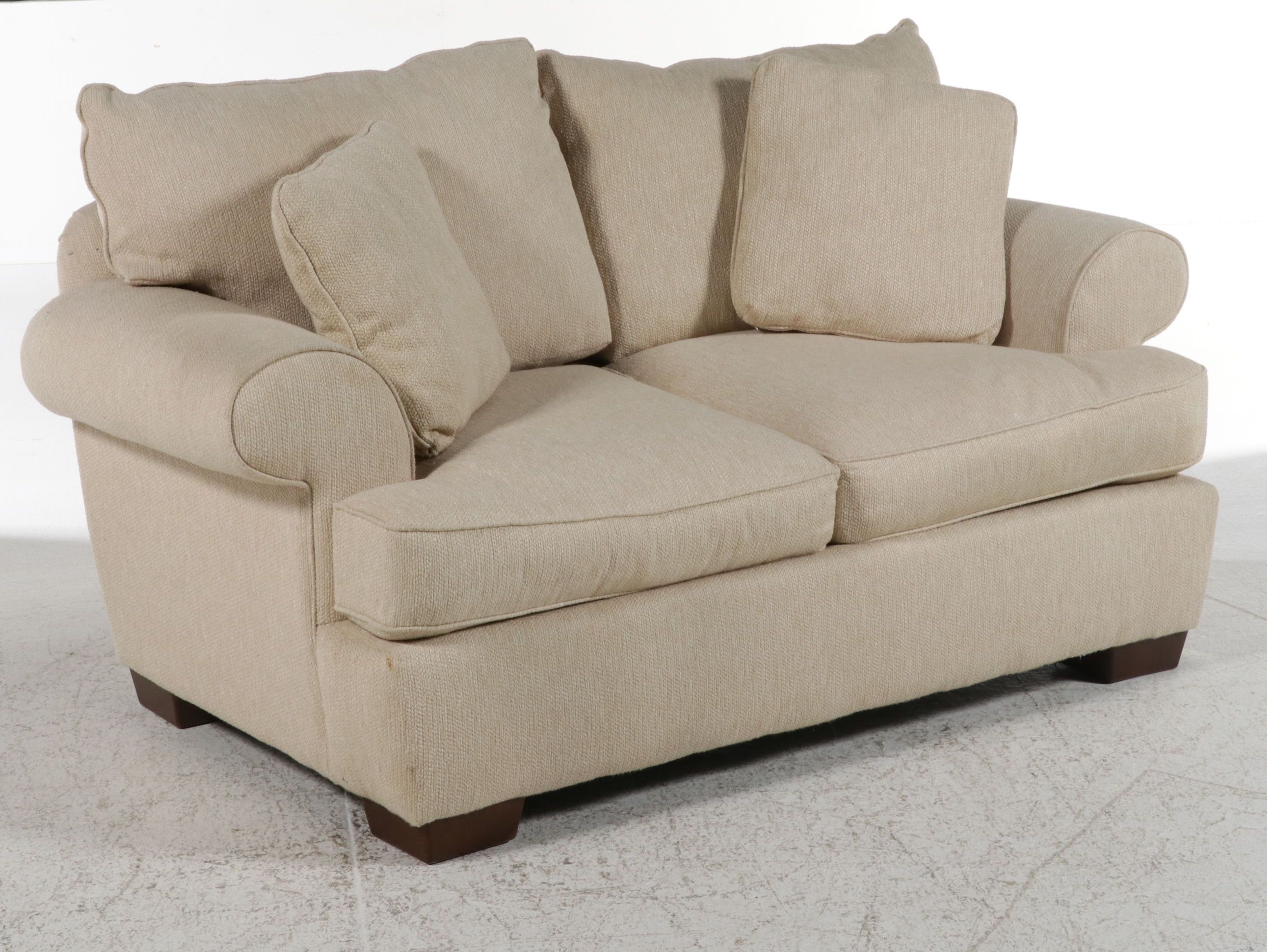 Bauhaus Furniture Group Transitional Beige Upholstered Loveseat, 21st Century