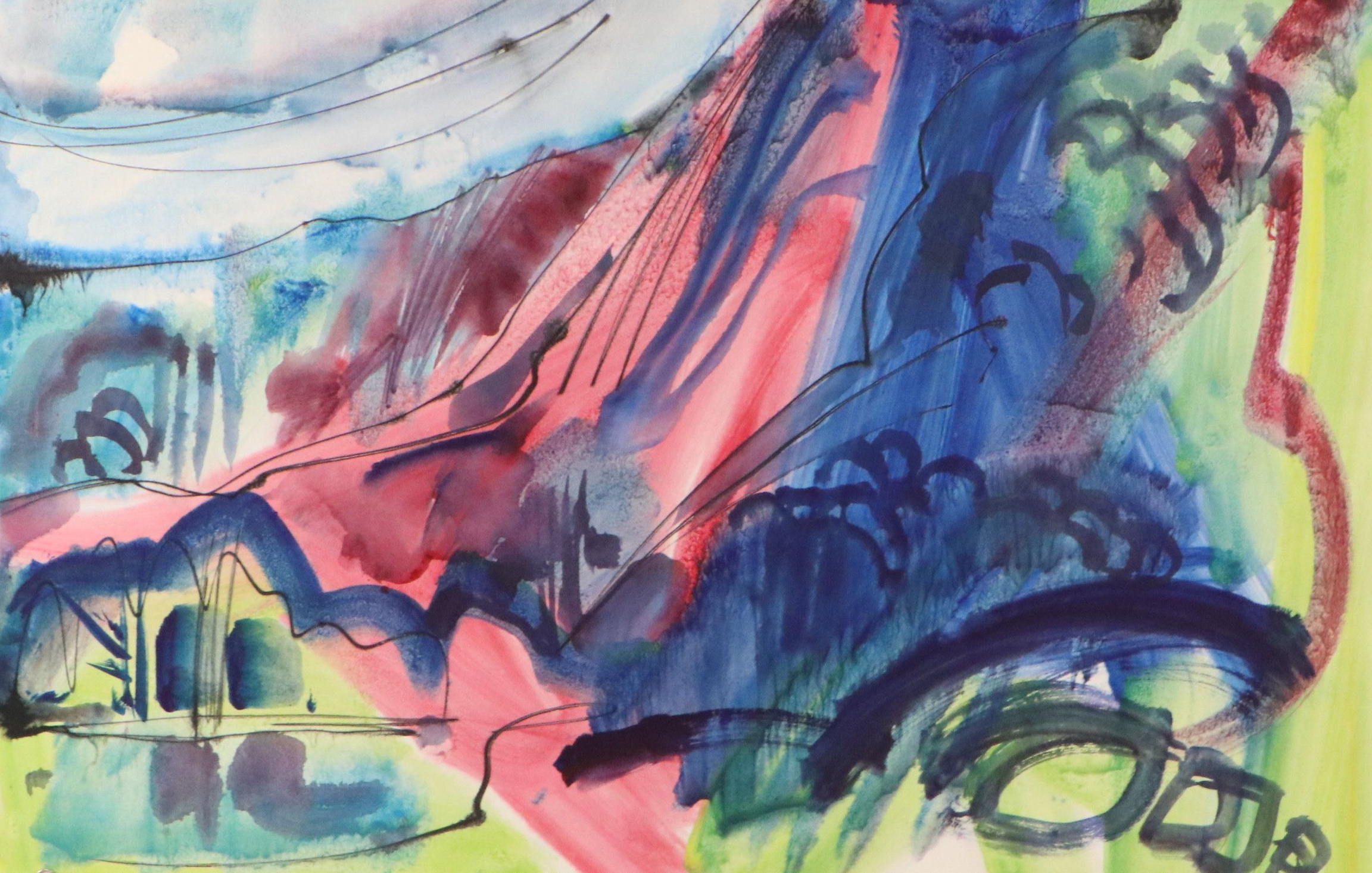 Jack Meanwell Abstracted Landscape Watercolor Painting, 1979