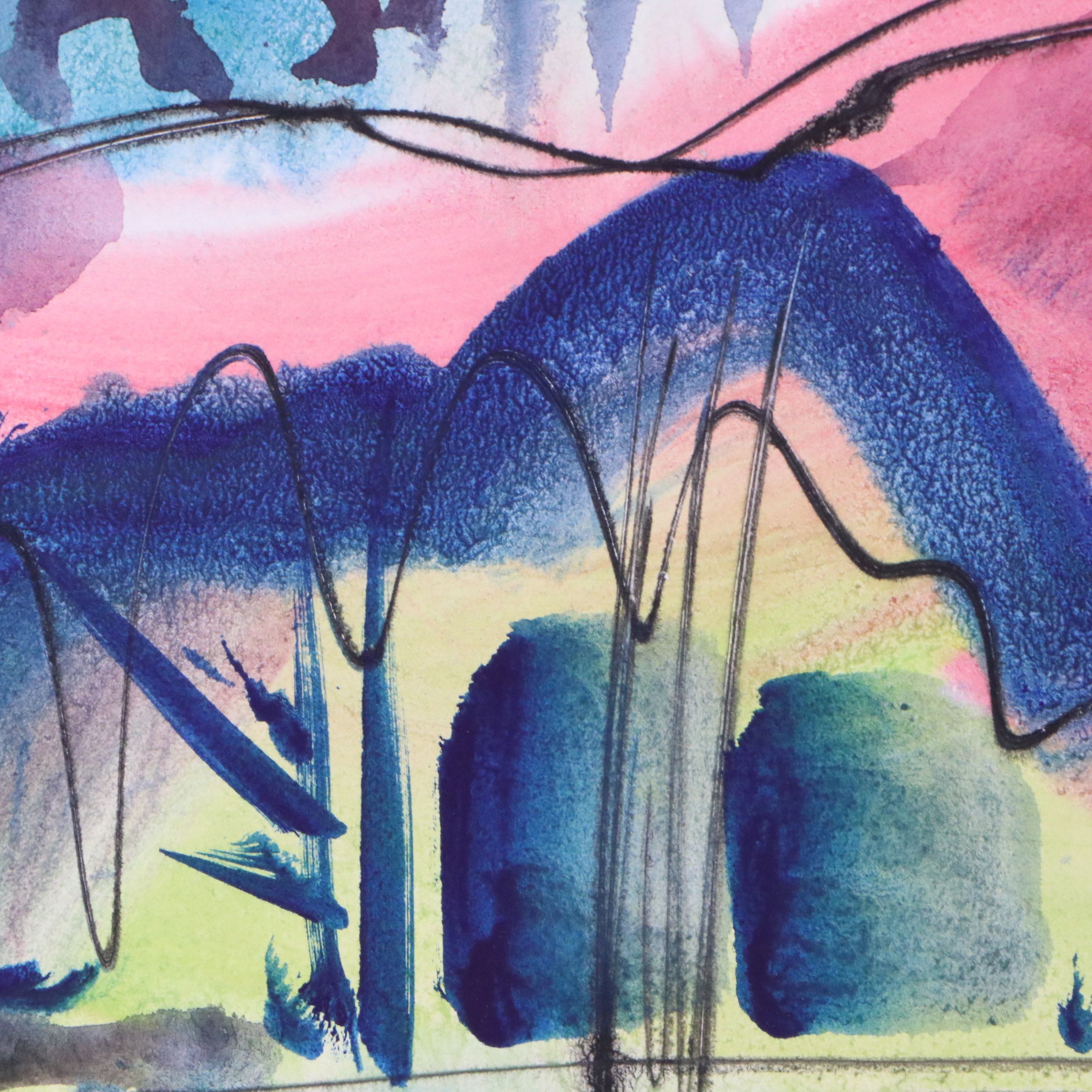 Jack Meanwell Abstracted Landscape Watercolor Painting, 1979