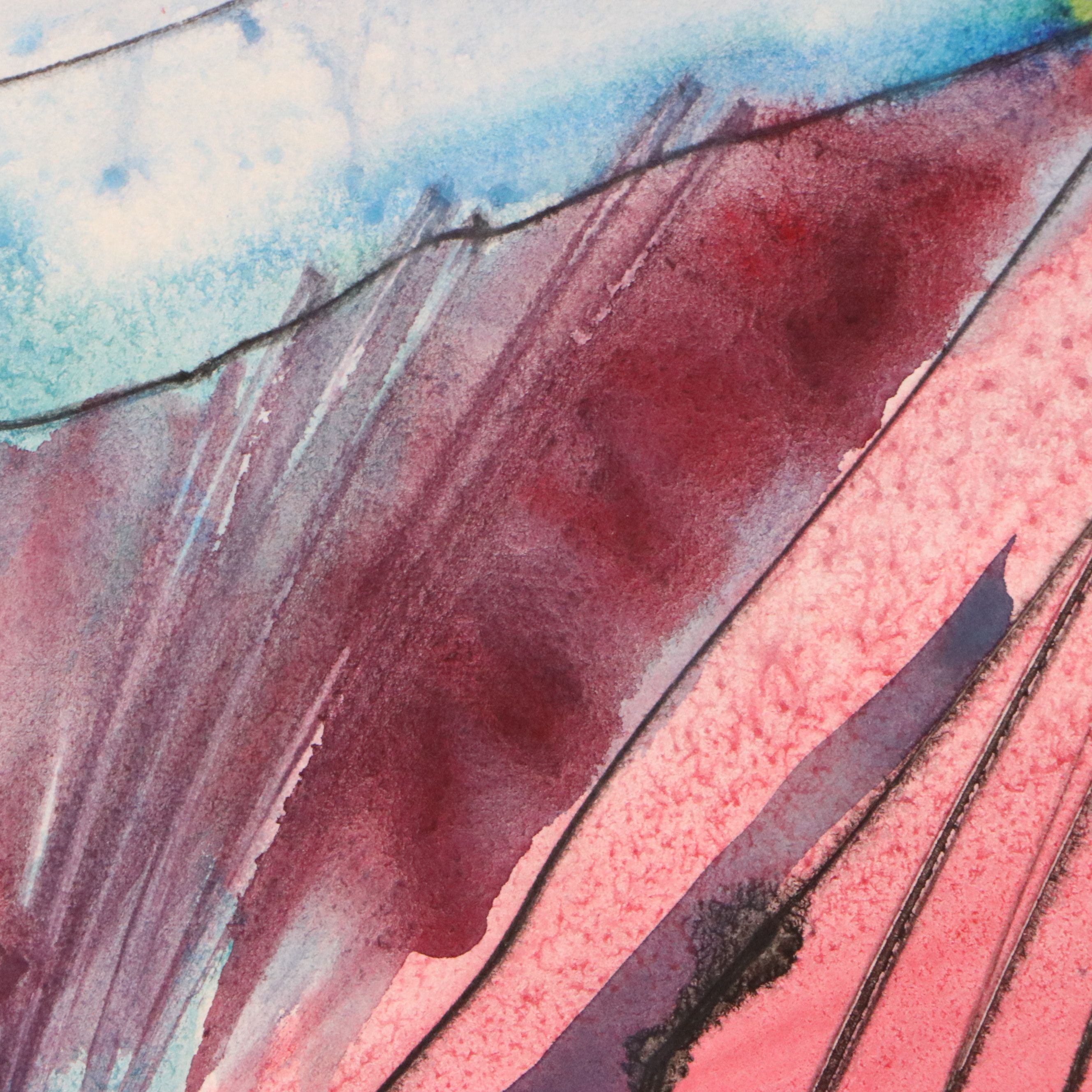 Jack Meanwell Abstracted Landscape Watercolor Painting, 1979