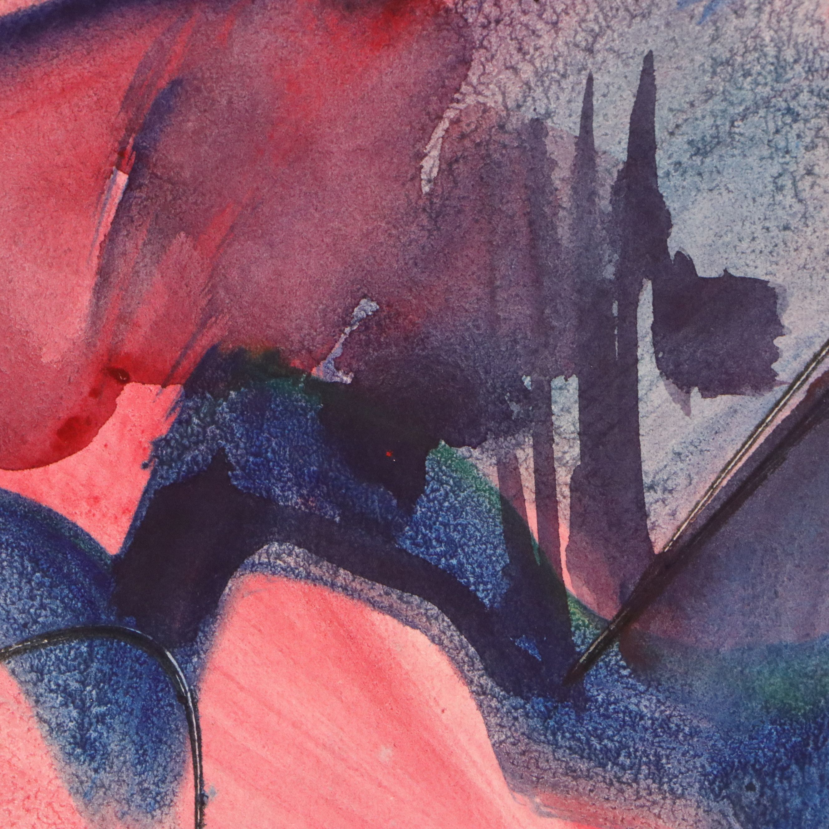 Jack Meanwell Abstracted Landscape Watercolor Painting, 1979