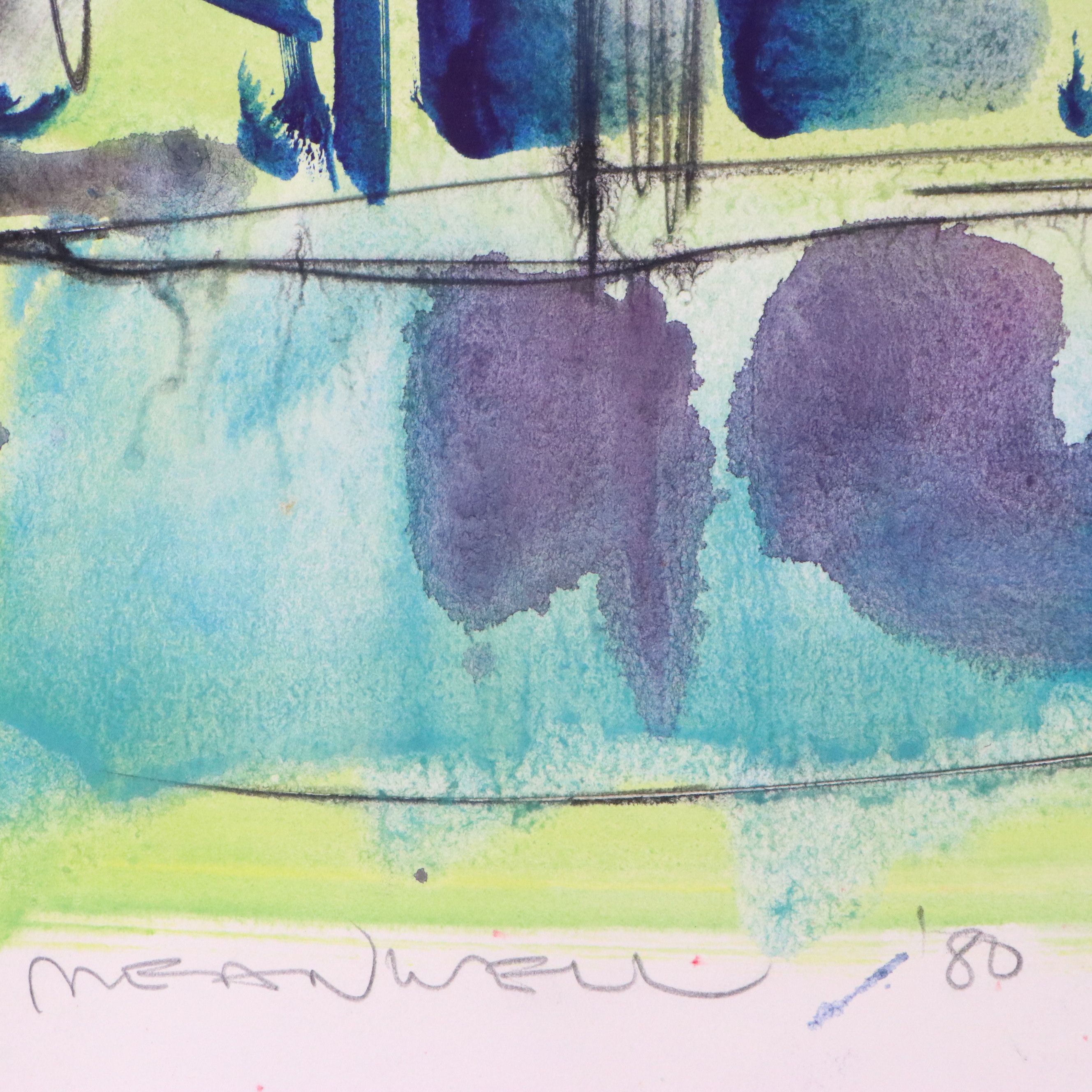 Jack Meanwell Abstracted Landscape Watercolor Painting, 1979