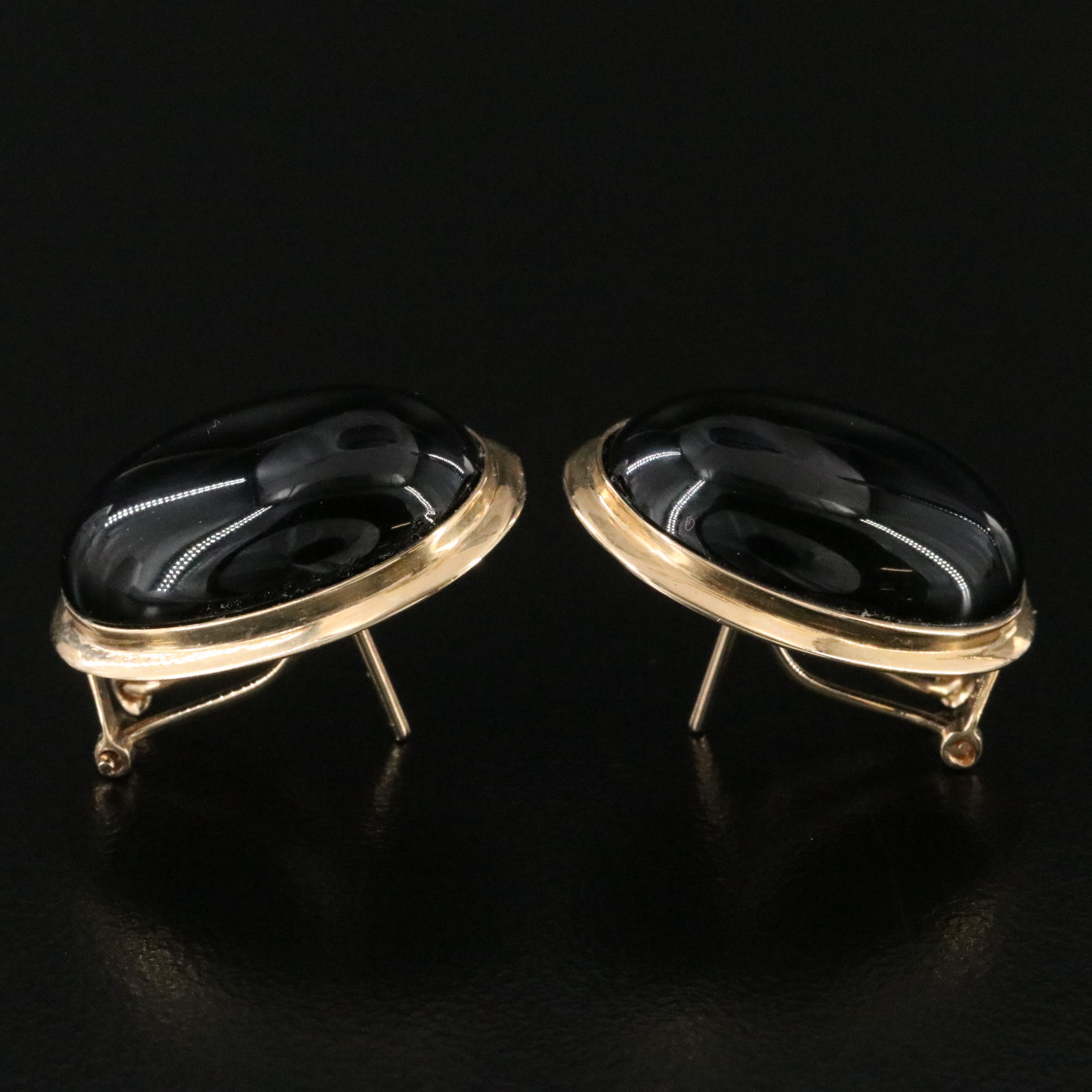 14K Black Onyx Button Earrings