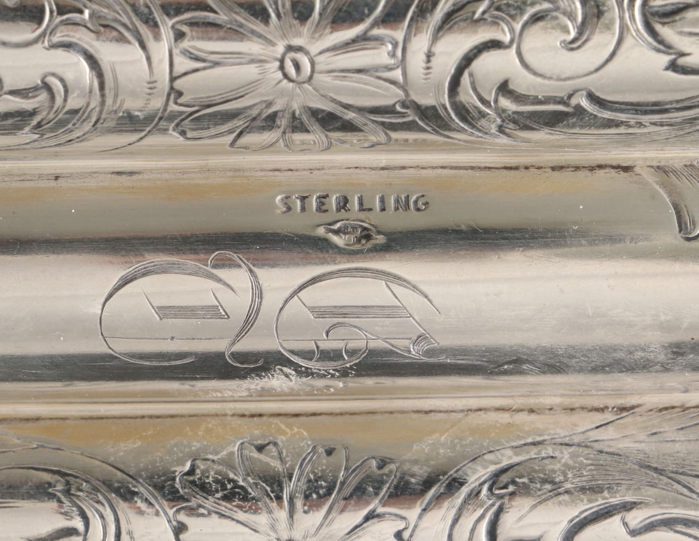 Webster Floral Etched Monogrammed Sterling Silver Cigar Case