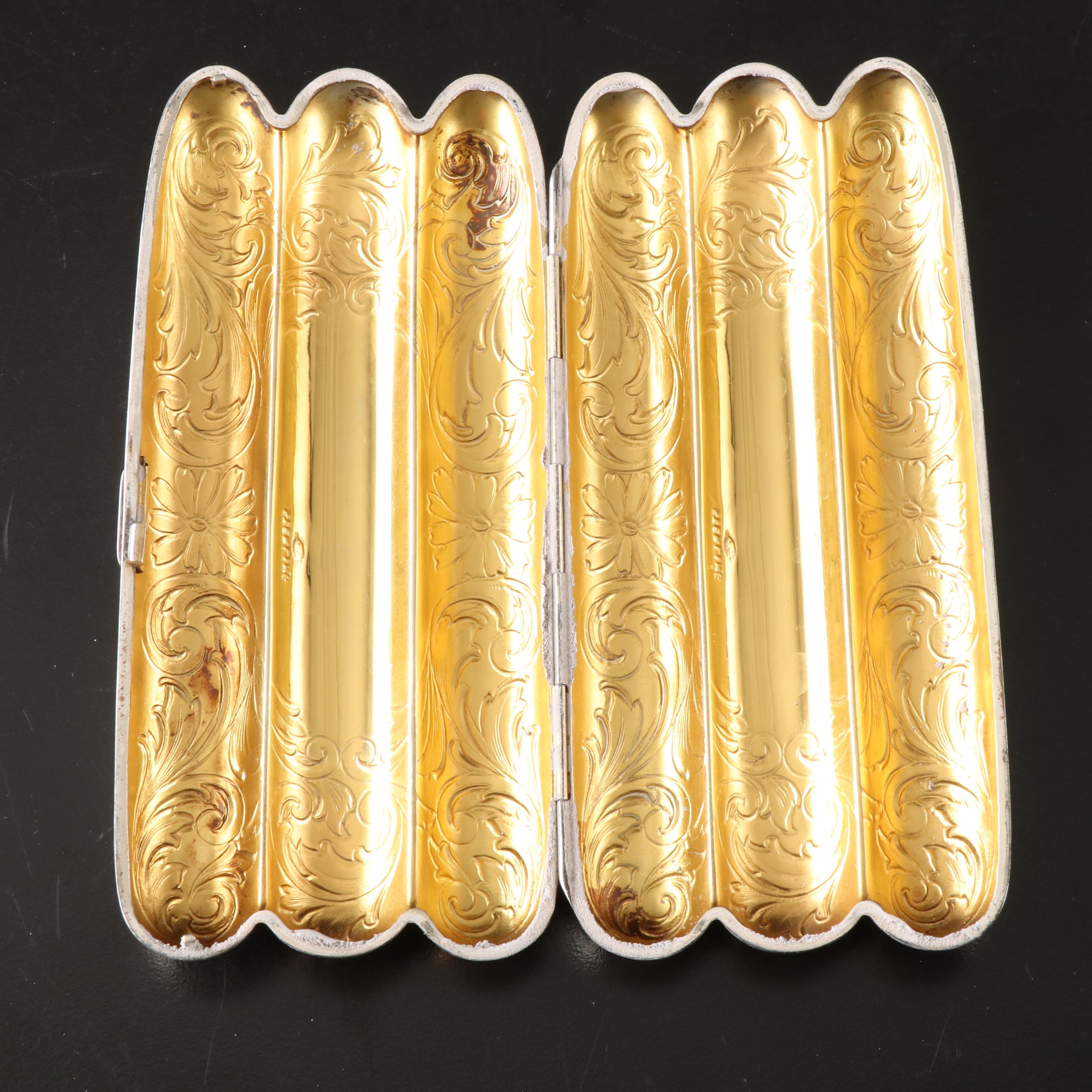 Webster Floral Etched Monogrammed Sterling Silver Cigar Case