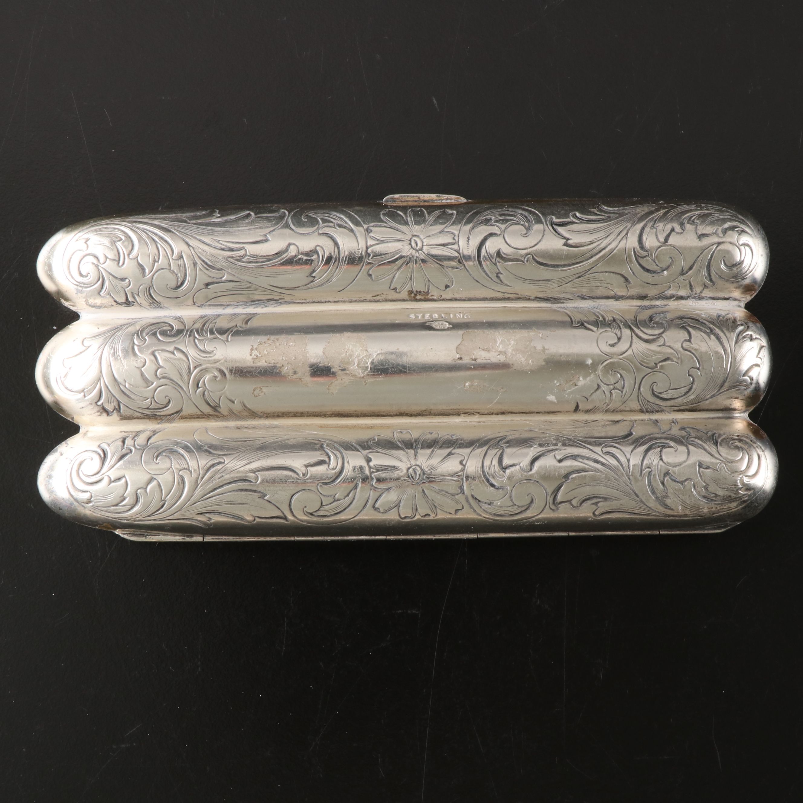 Webster Floral Etched Monogrammed Sterling Silver Cigar Case