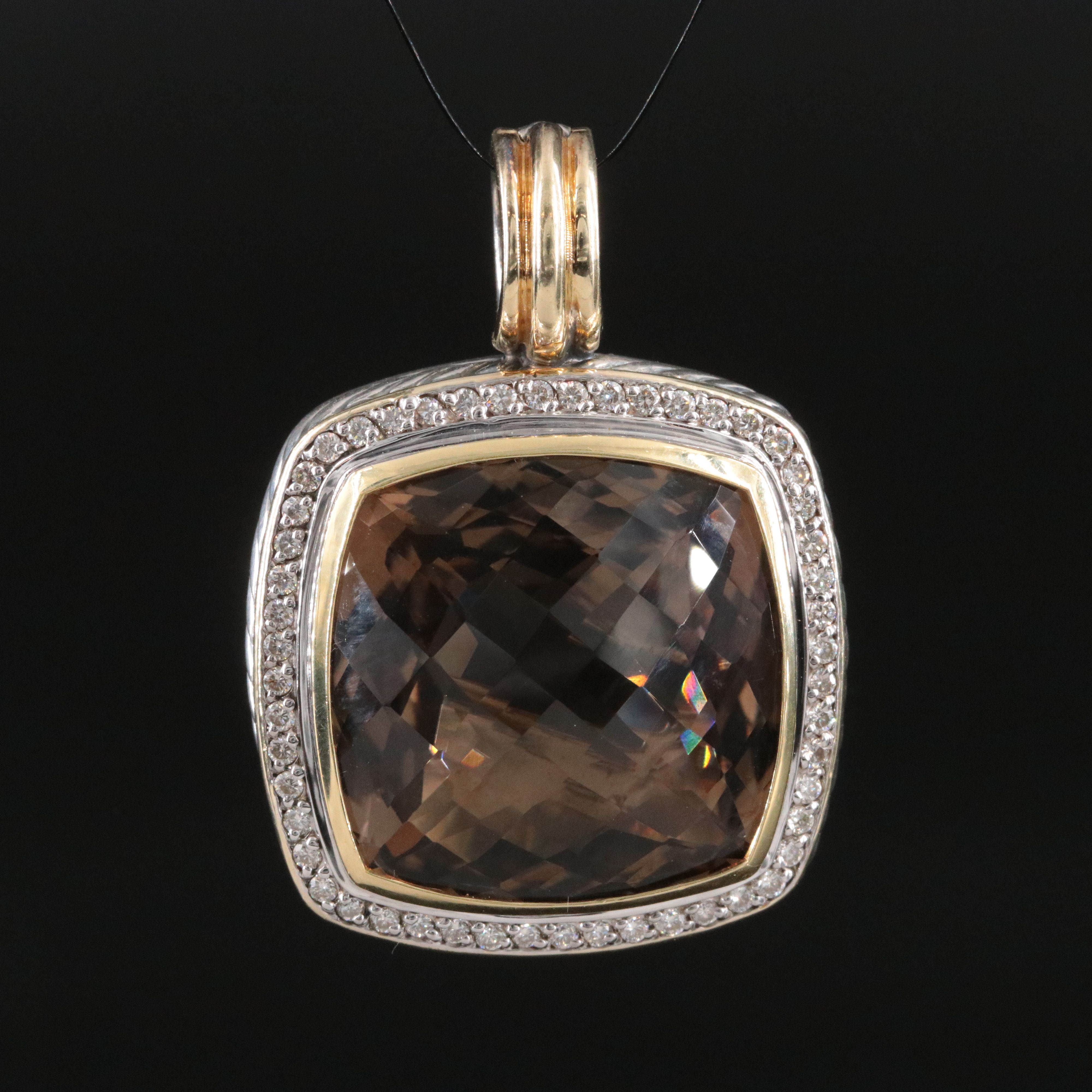 David Yurman Albion Sterling, 18K Smoky Quartz and 0.52 CTW Diamond Pendant