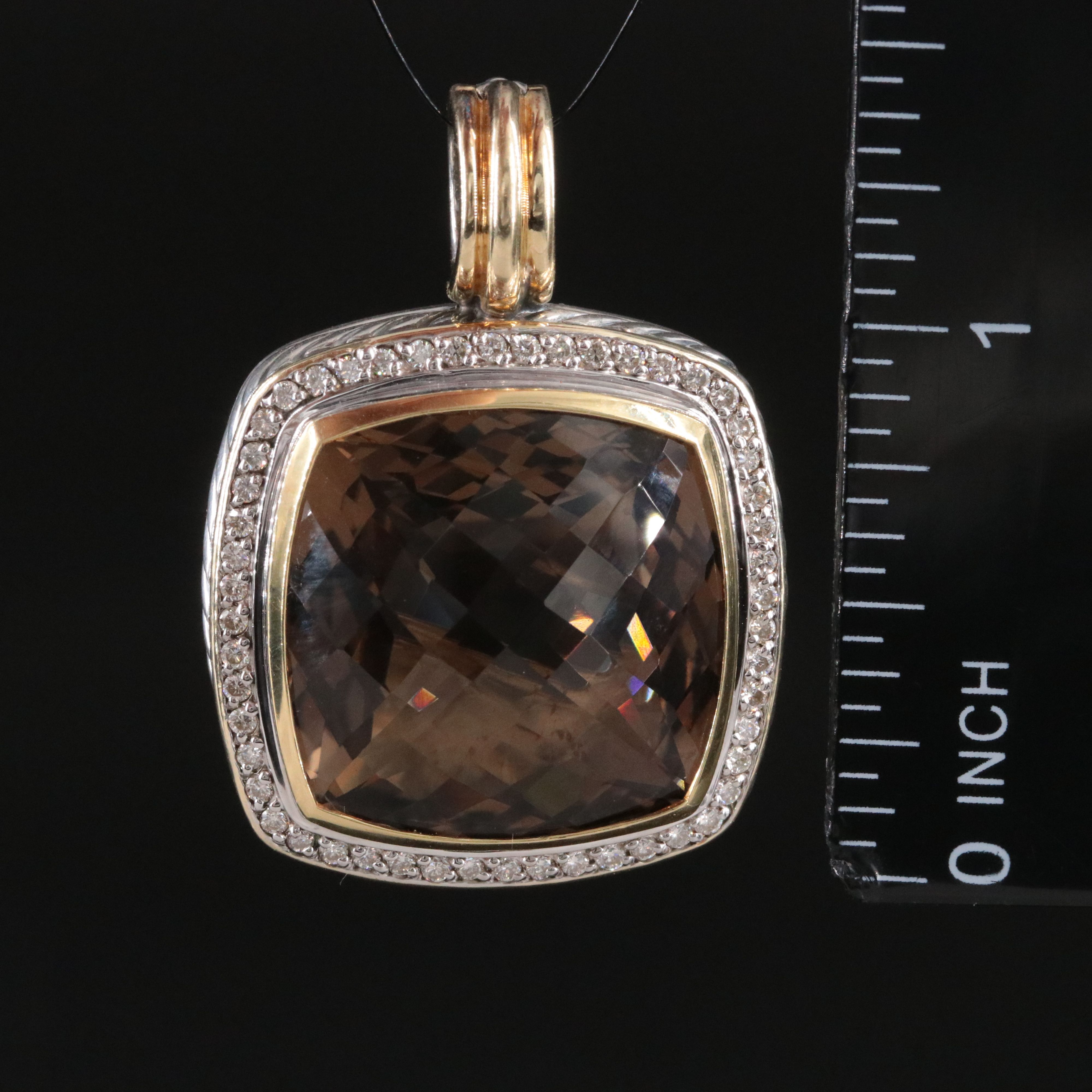 David Yurman Albion Sterling, 18K Smoky Quartz and 0.52 CTW Diamond Pendant
