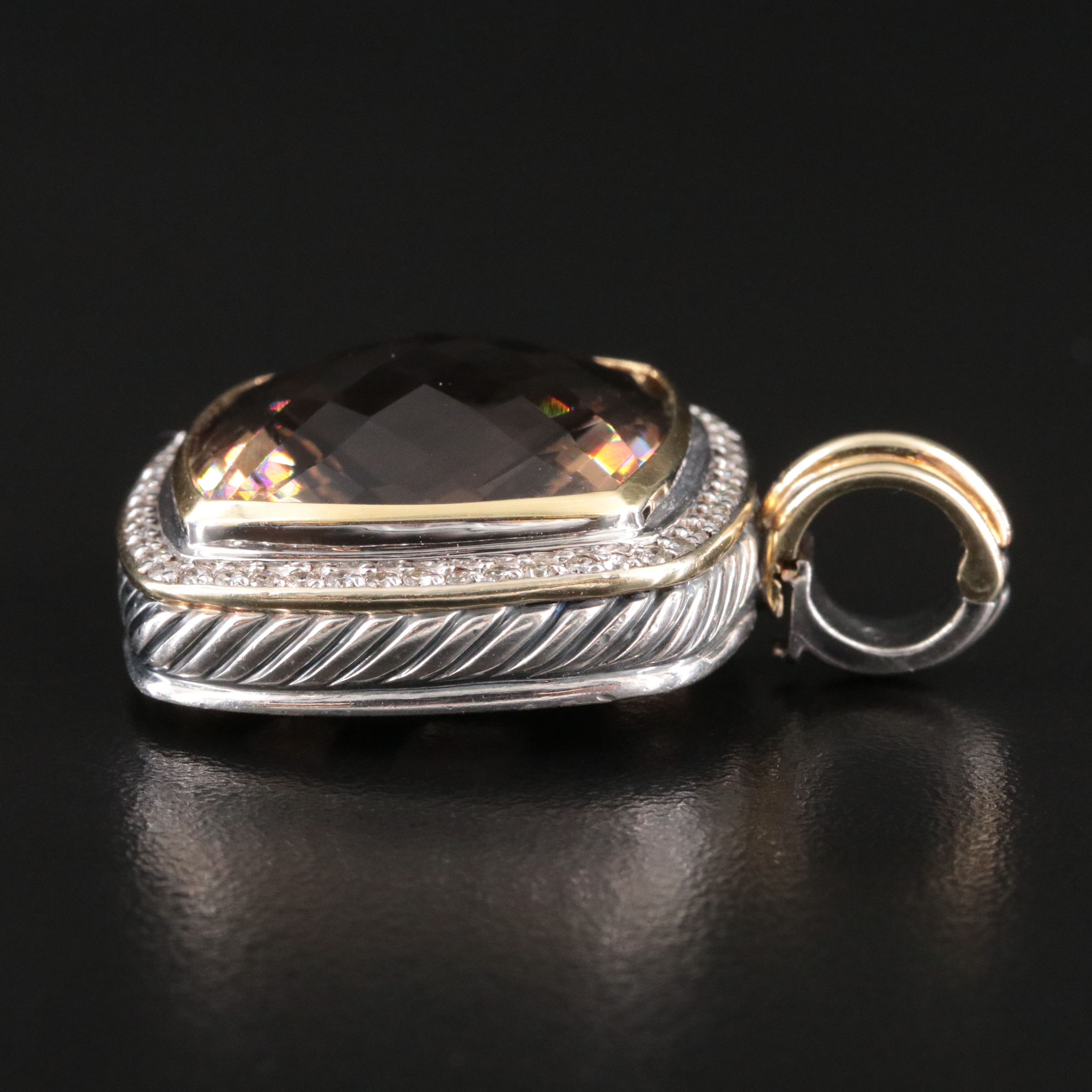 David Yurman Albion Sterling, 18K Smoky Quartz and 0.52 CTW Diamond Pendant