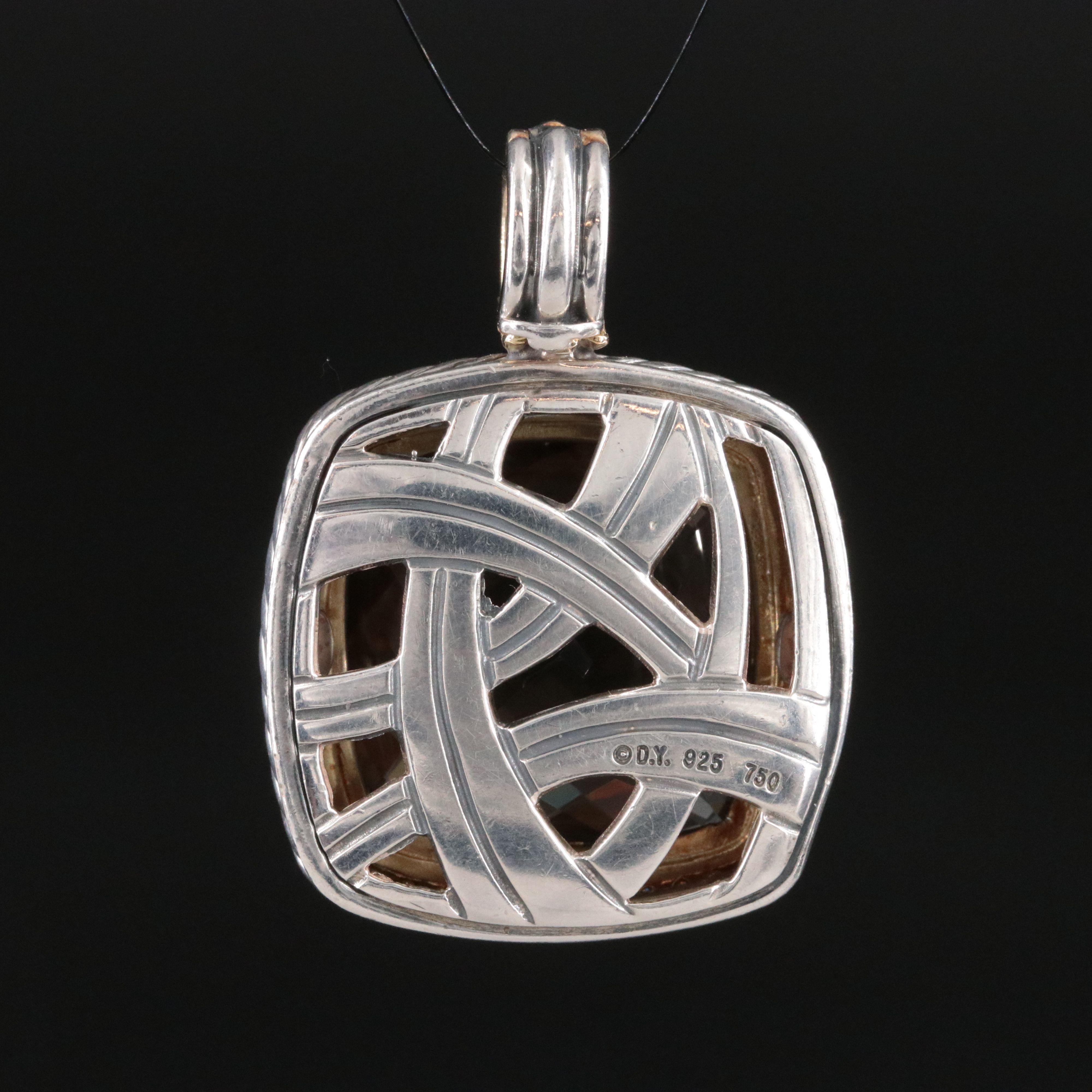 David Yurman Albion Sterling, 18K Smoky Quartz and 0.52 CTW Diamond Pendant