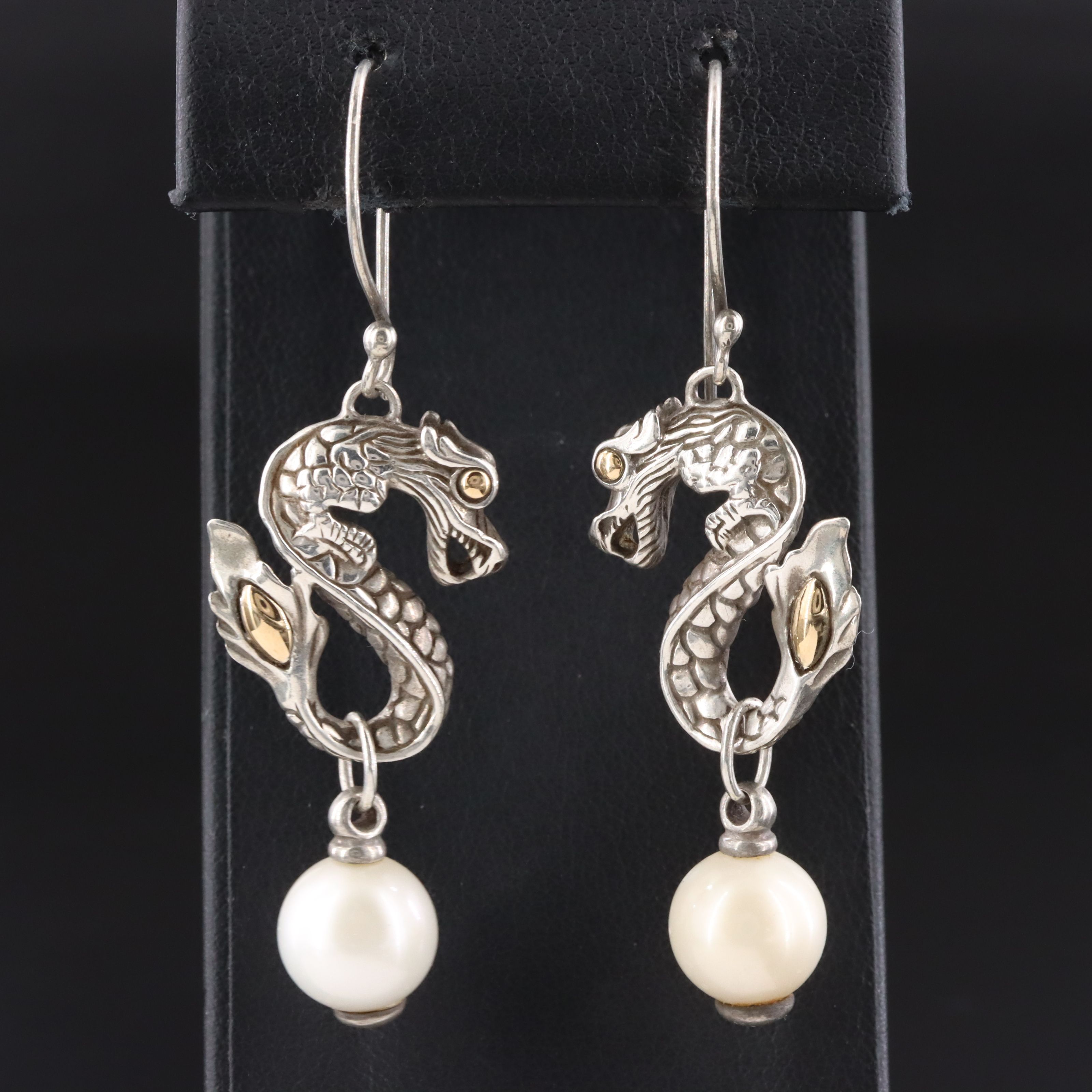John Hardy Legends Nāga Sterling and Pearl Drop Earrings with 18K Accents