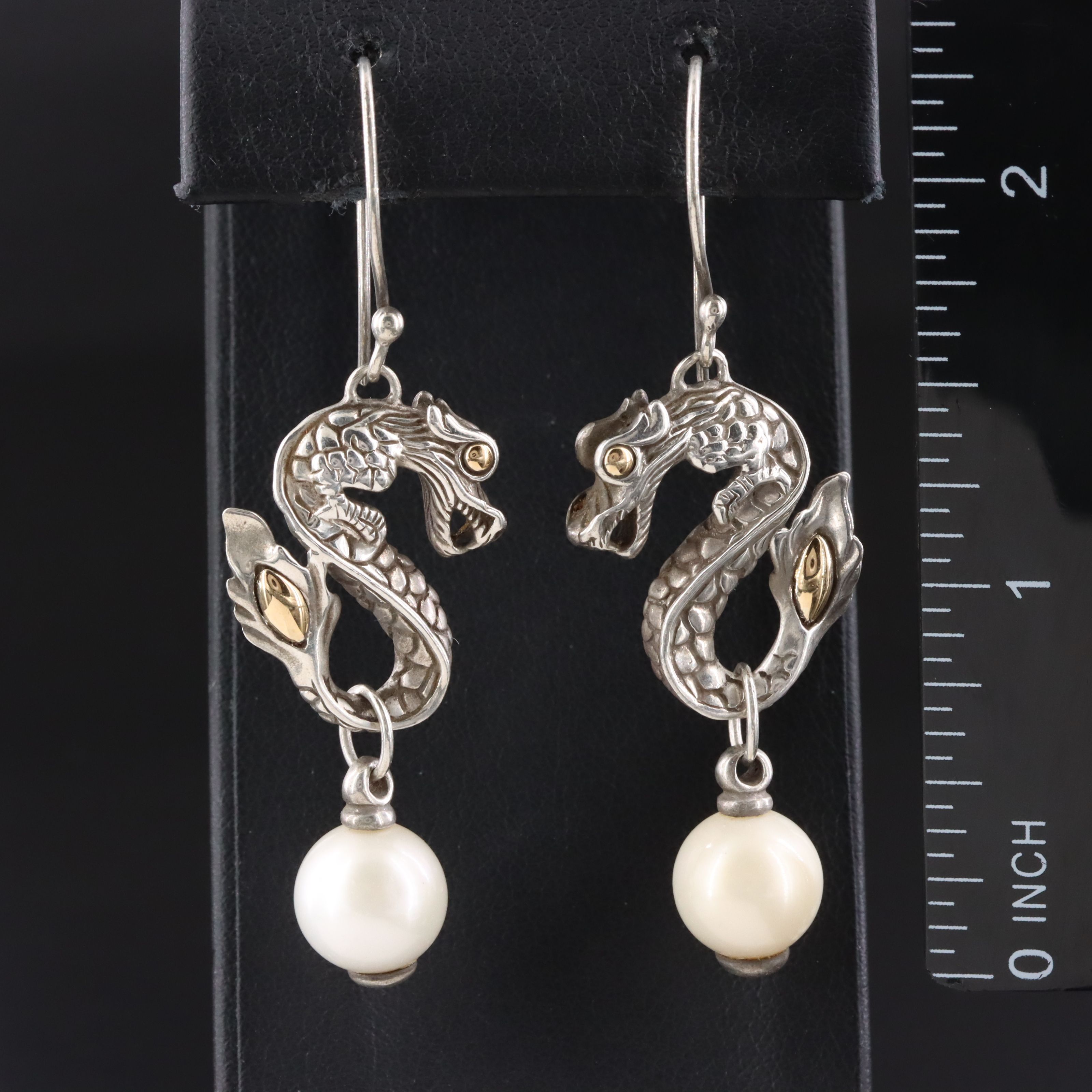 John Hardy Legends Nāga Sterling and Pearl Drop Earrings with 18K Accents