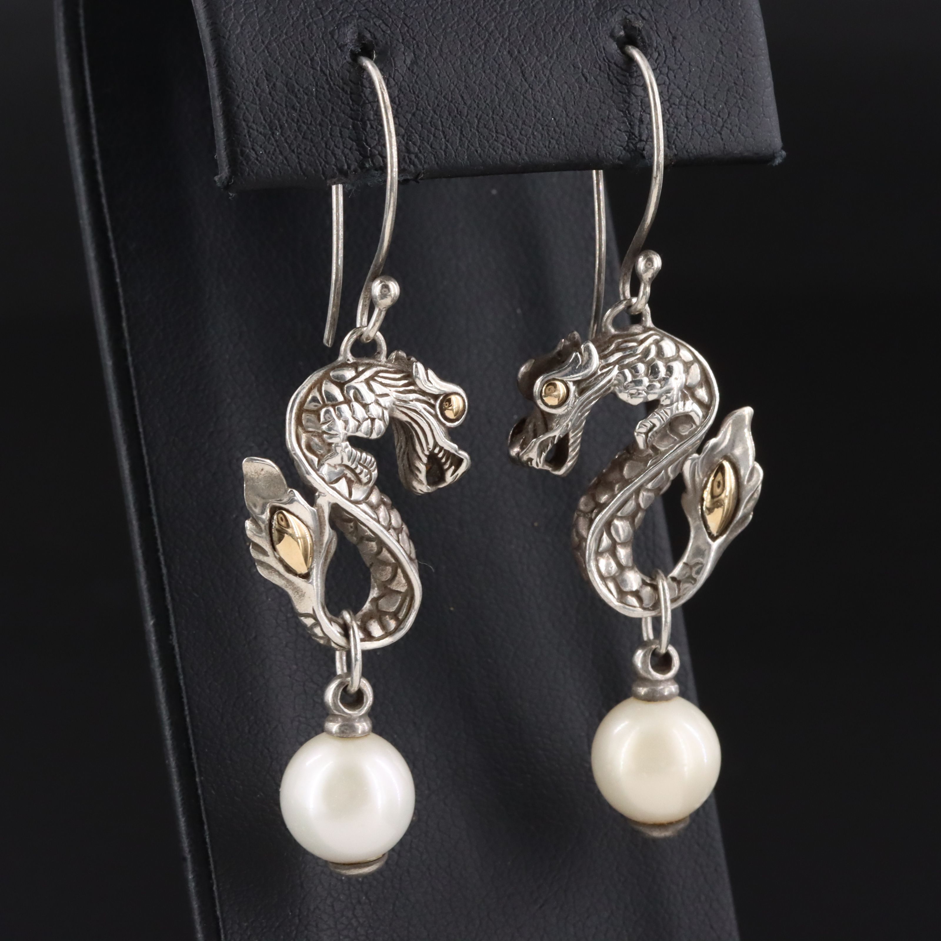 John Hardy Legends Nāga Sterling and Pearl Drop Earrings with 18K Accents
