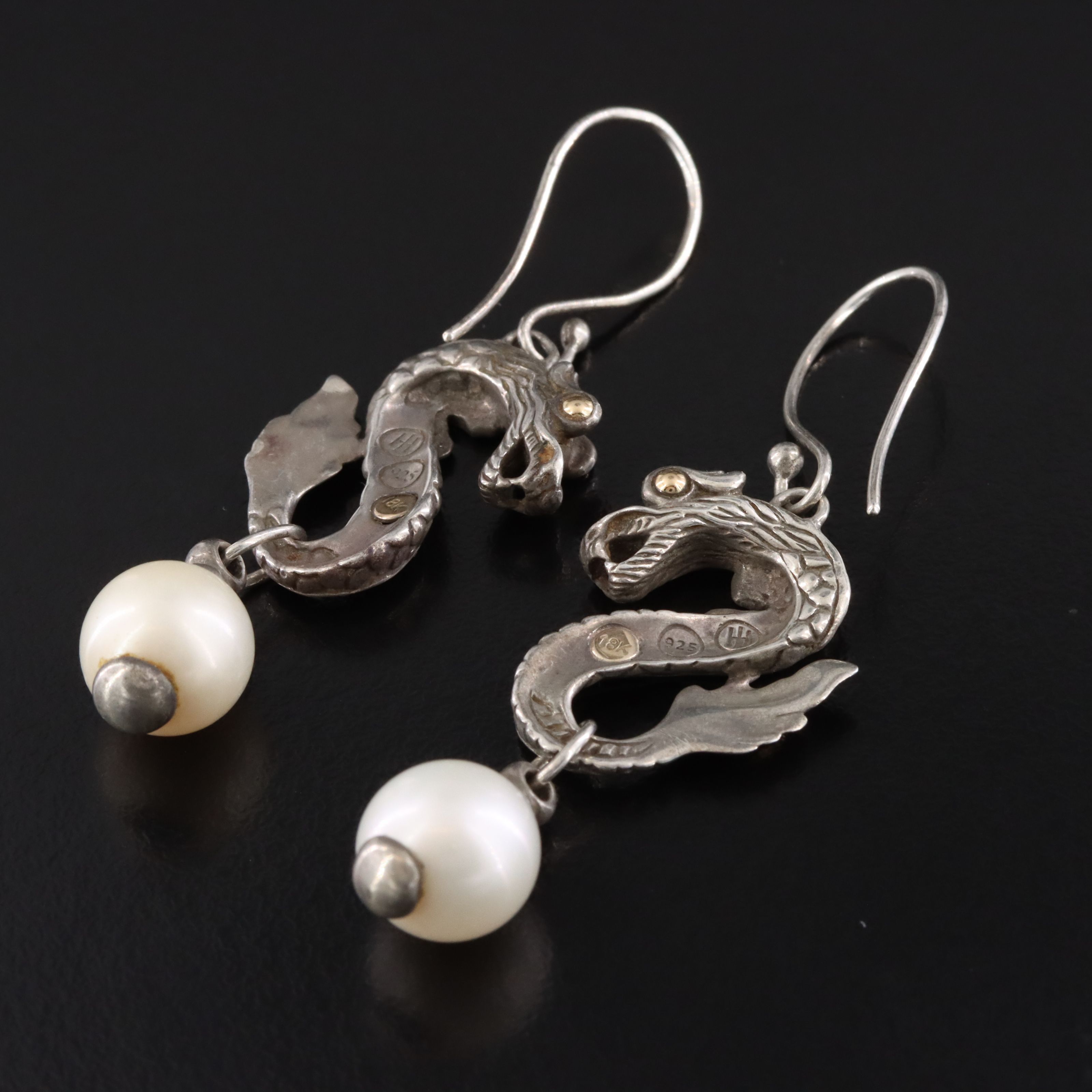 John Hardy Legends Nāga Sterling and Pearl Drop Earrings with 18K Accents
