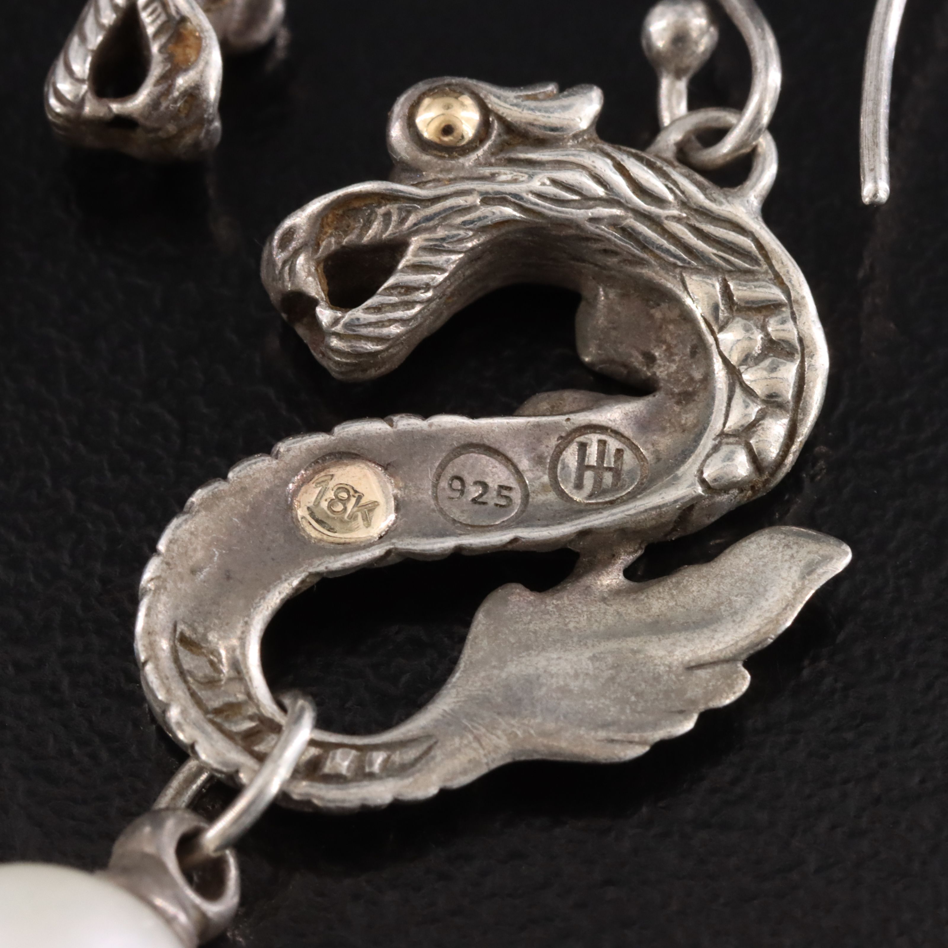 John Hardy Legends Nāga Sterling and Pearl Drop Earrings with 18K Accents