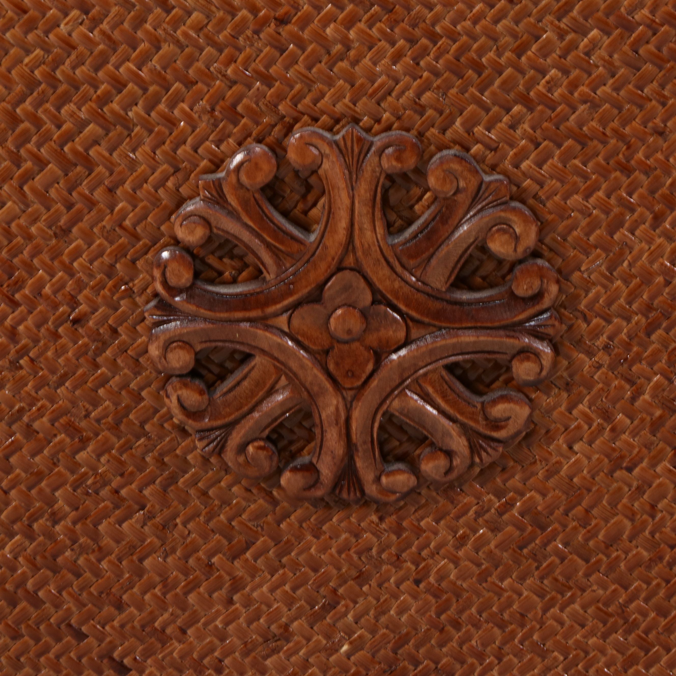 Chinese Style Elm and Woven Rattan Storage Trunk with Bamboo Basket