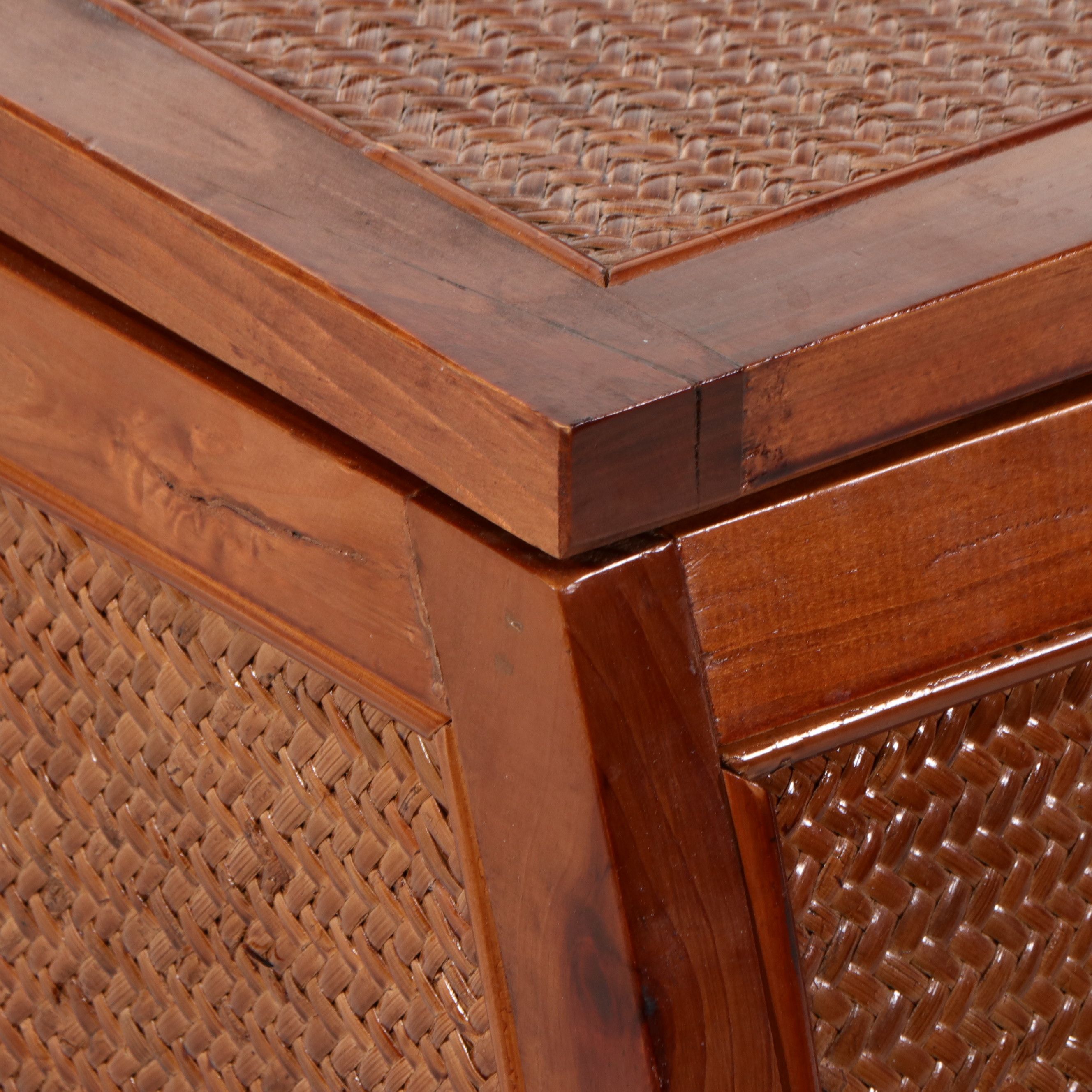 Chinese Style Elm and Woven Rattan Storage Trunk with Bamboo Basket