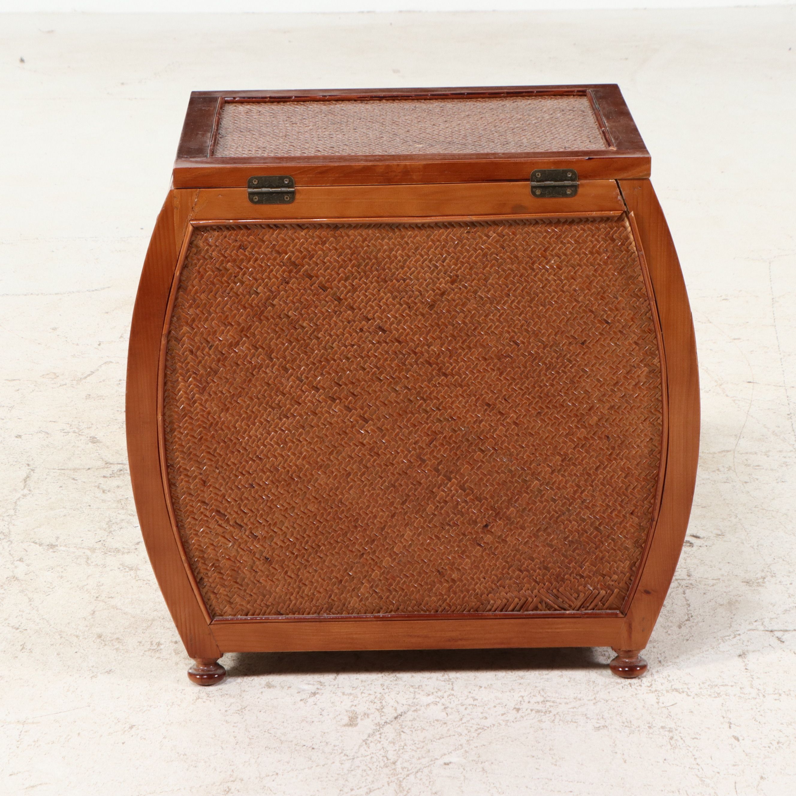 Chinese Style Elm and Woven Rattan Storage Trunk with Bamboo Basket