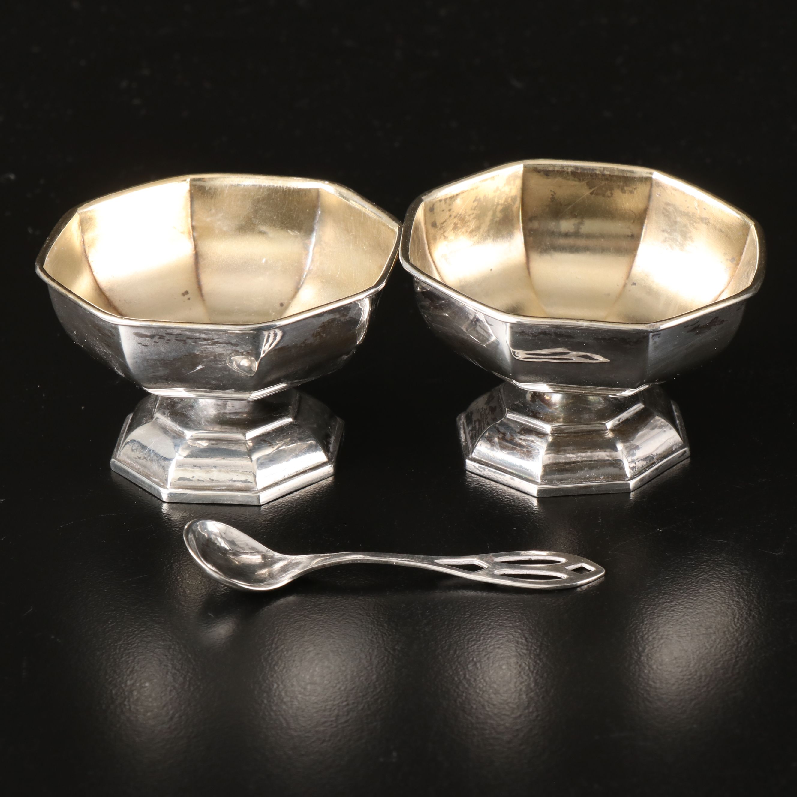 Webster Sterling Silver Salt Cellars and Spoon