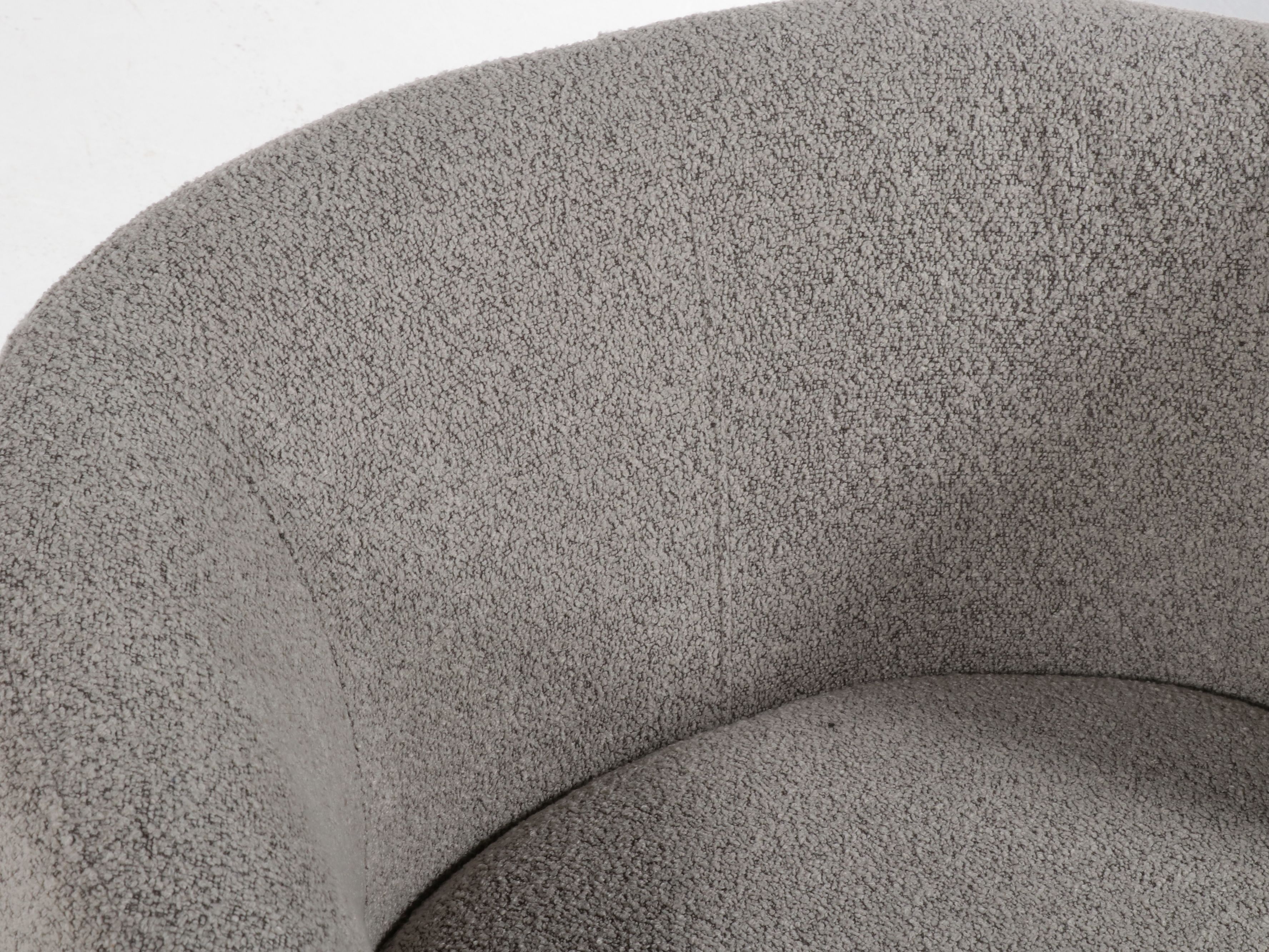 Kinwell Grey Bouclé Swivel Barrel Chair with Lumbar Pillow, 21st Century
