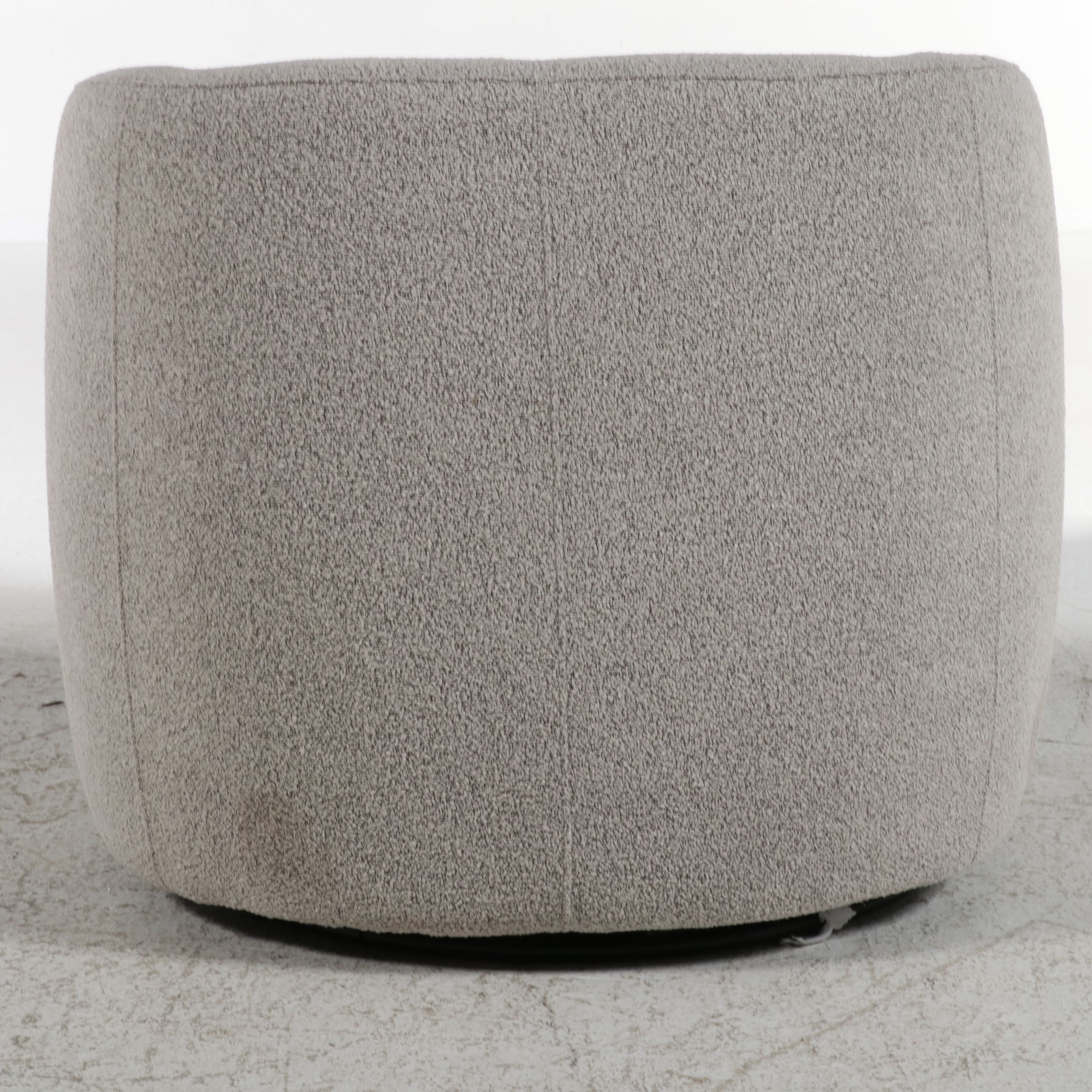 Kinwell Grey Bouclé Swivel Barrel Chair with Lumbar Pillow, 21st Century