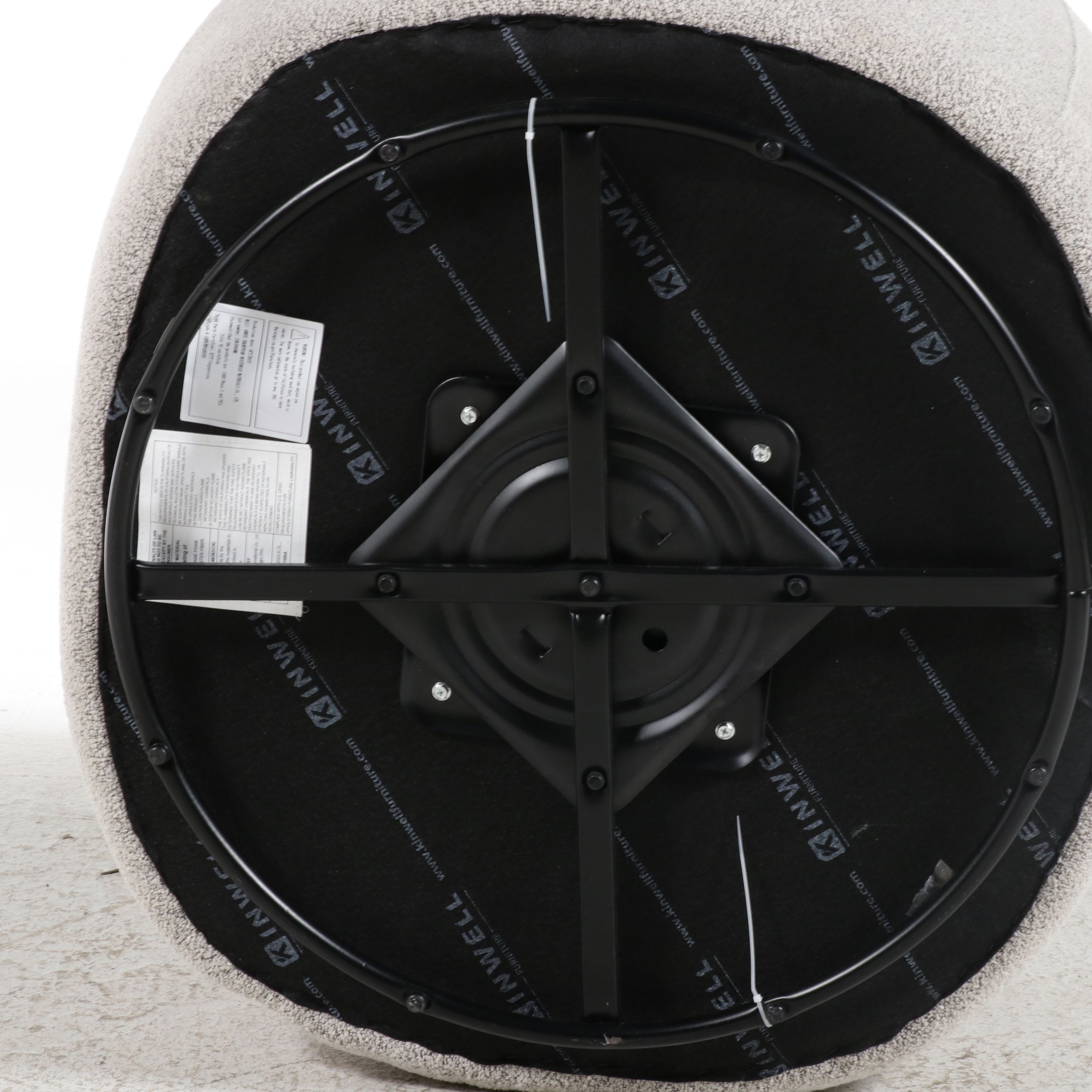 Kinwell Grey Bouclé Swivel Barrel Chair with Lumbar Pillow, 21st Century