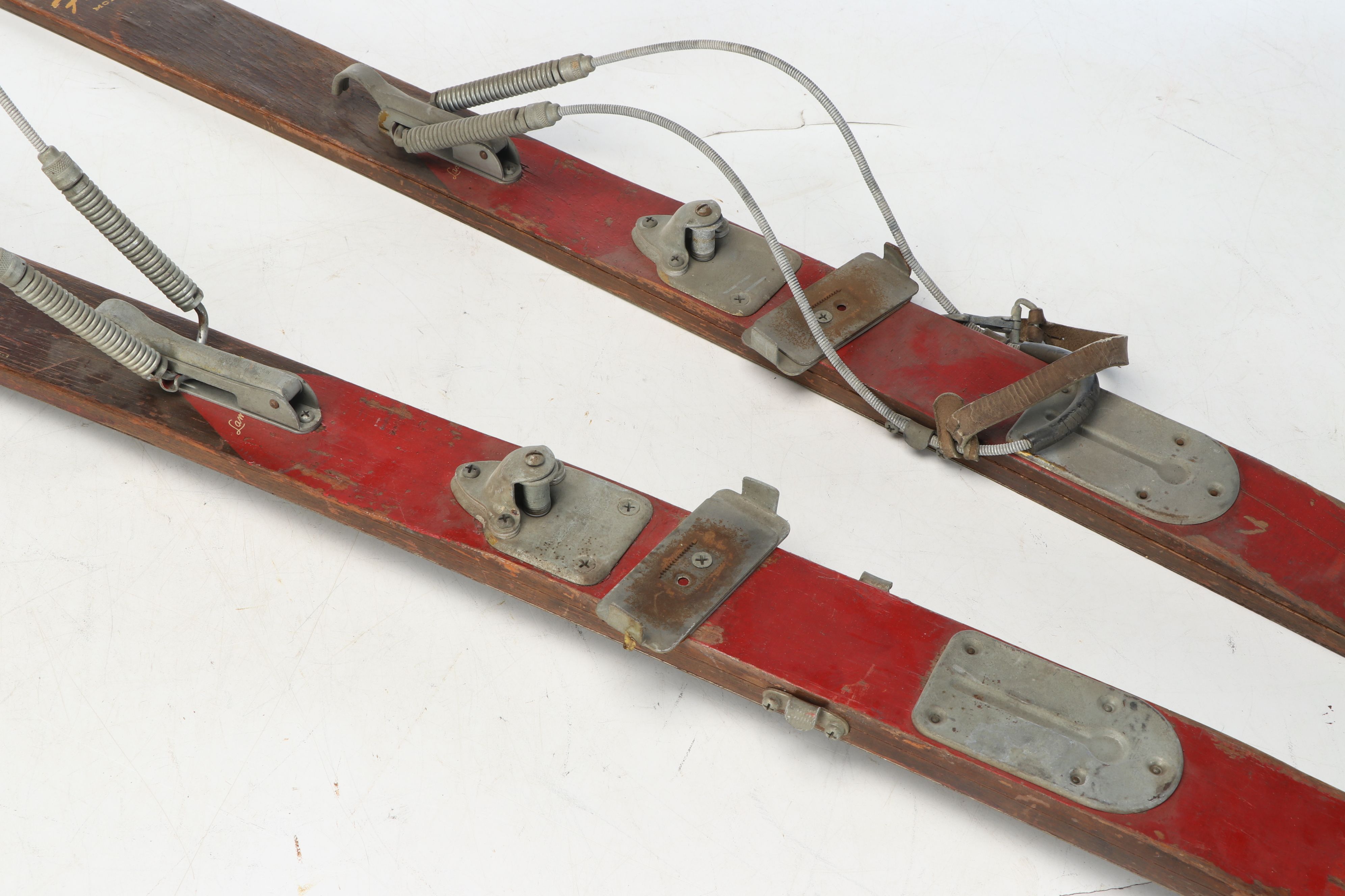 Corrie's Wooden Downhill Skis with Poles, Mid-20th Century