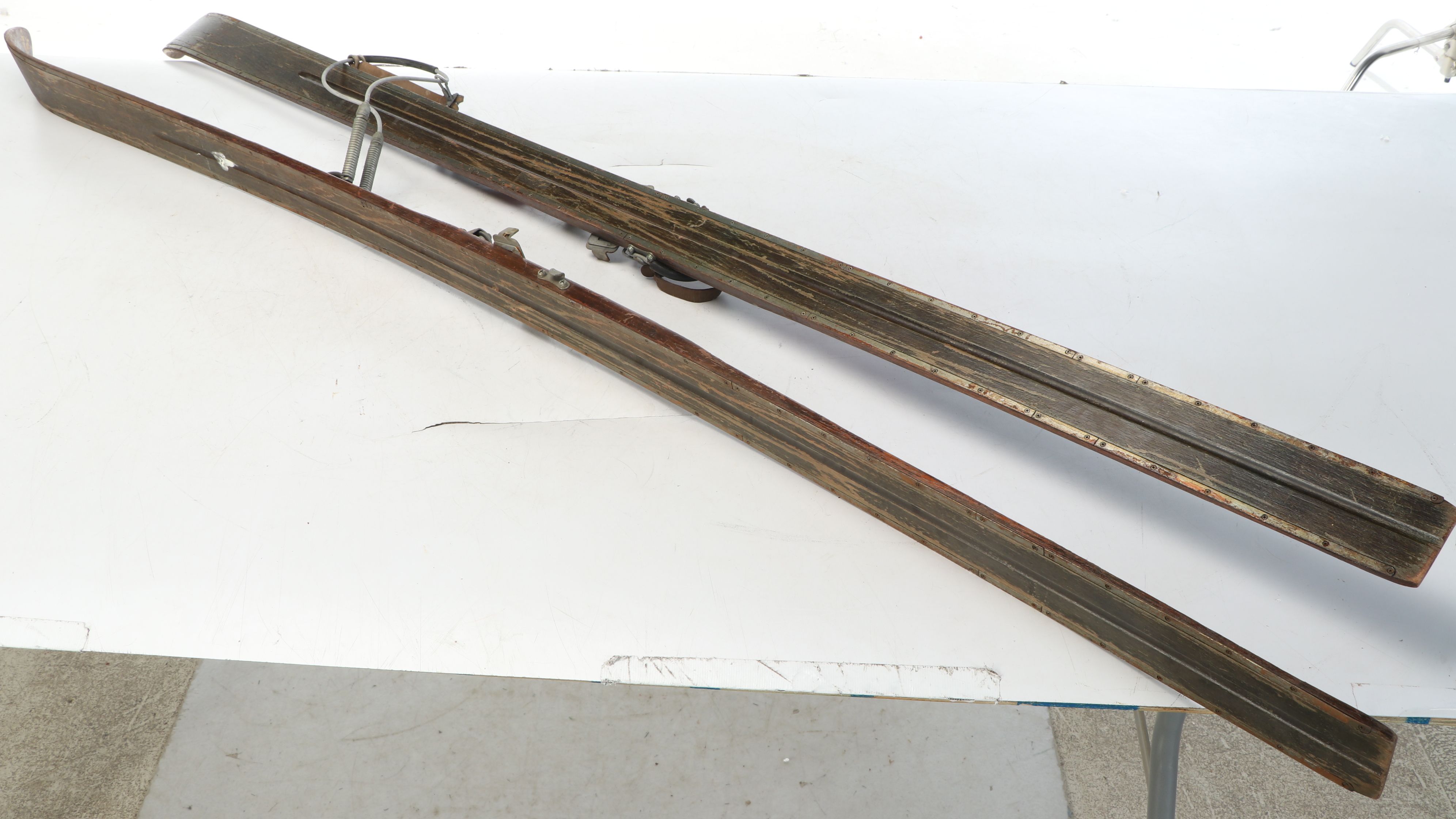 Corrie's Wooden Downhill Skis with Poles, Mid-20th Century