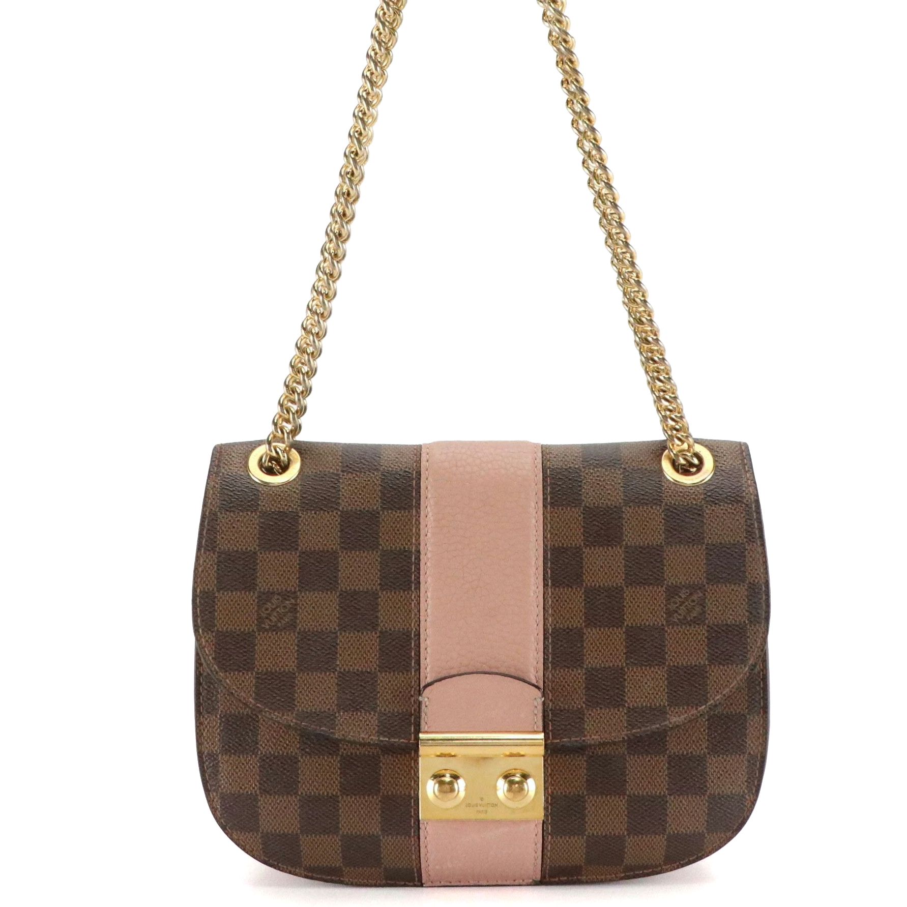 Louis Vuitton Wight Chain Shoulder Bag in Damier Ebene Canvas & Pink Leather