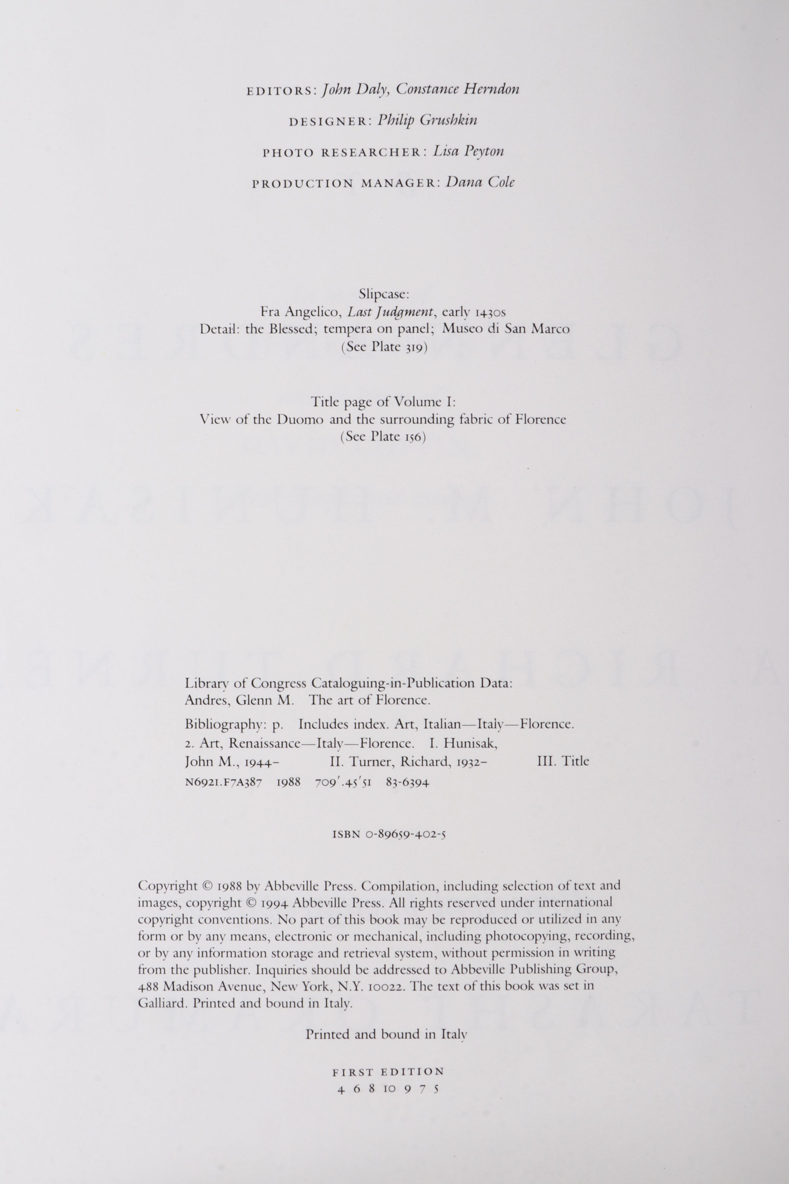 First Edition "The Art of Florence" Two-Volume Box Set by Glenn Andres et al.