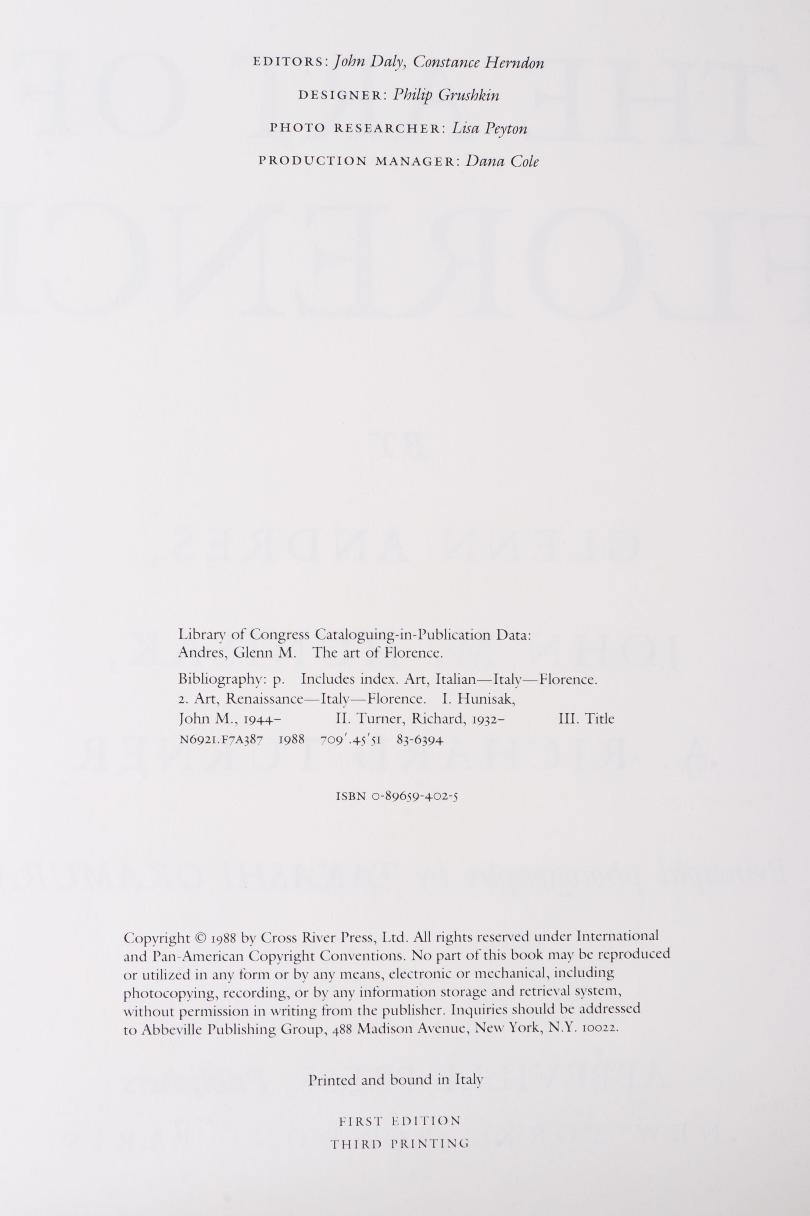 First Edition "The Art of Florence" Two-Volume Box Set by Glenn Andres et al.