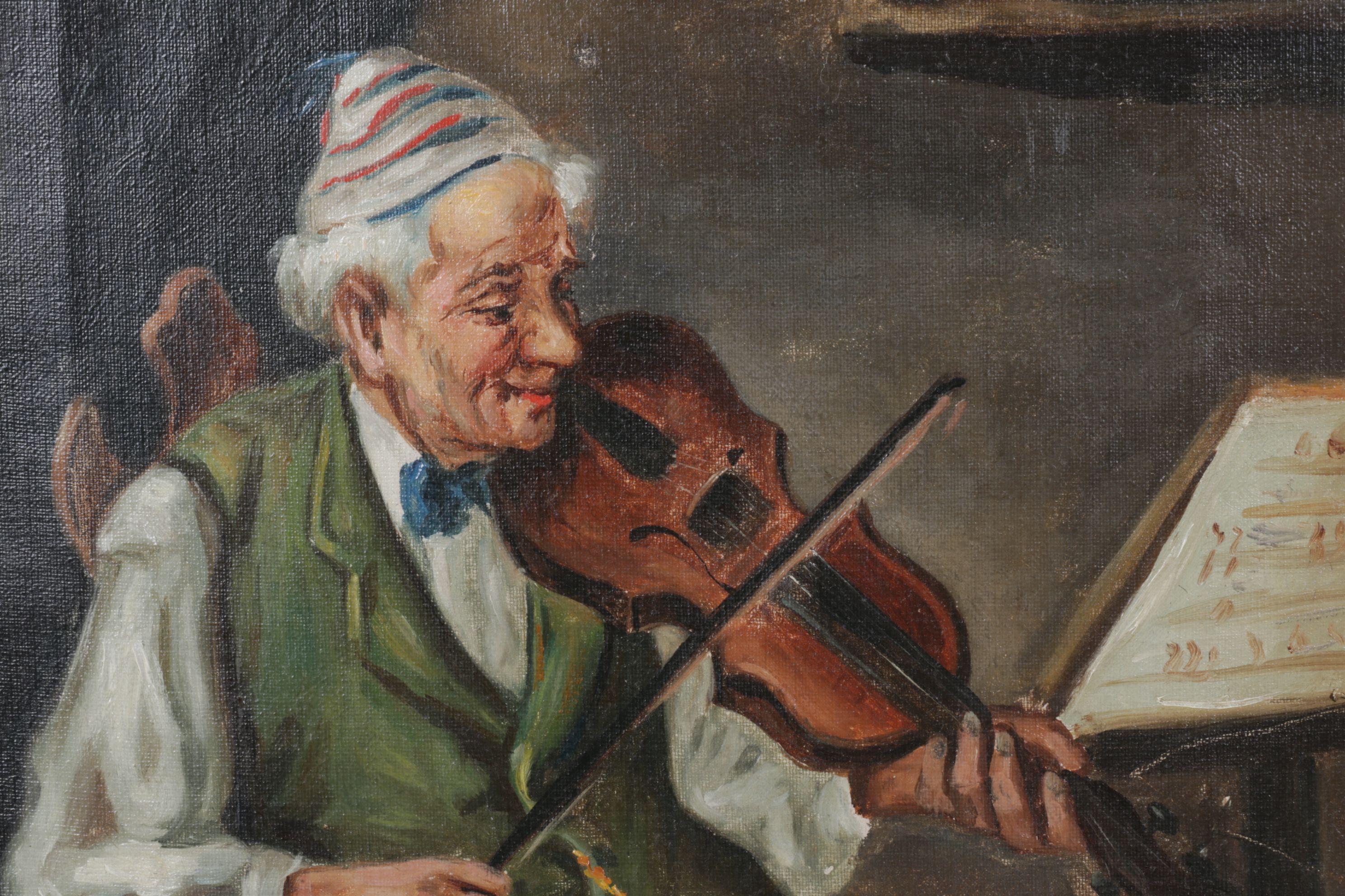 Andrew Millrose Portrait Oil Painting of Man Playing Violin, Late 19th Century