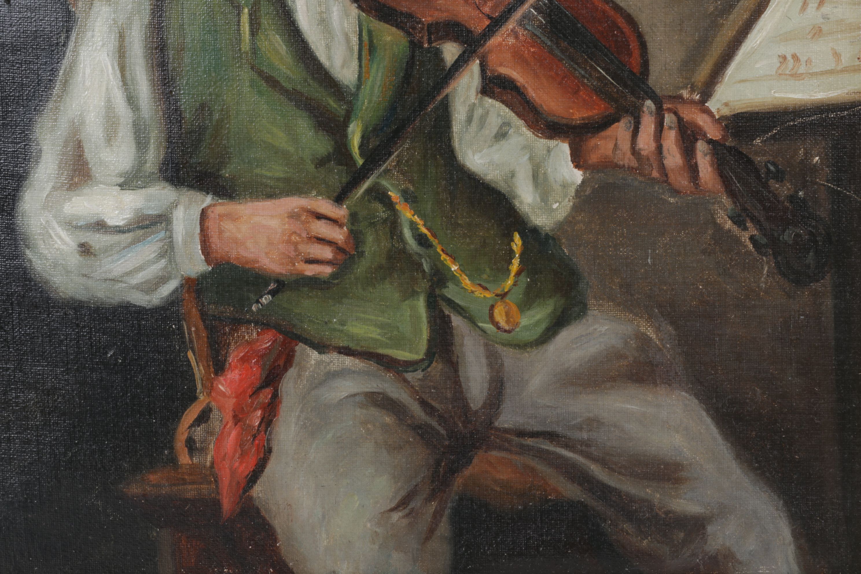 Andrew Millrose Portrait Oil Painting of Man Playing Violin, Late 19th Century