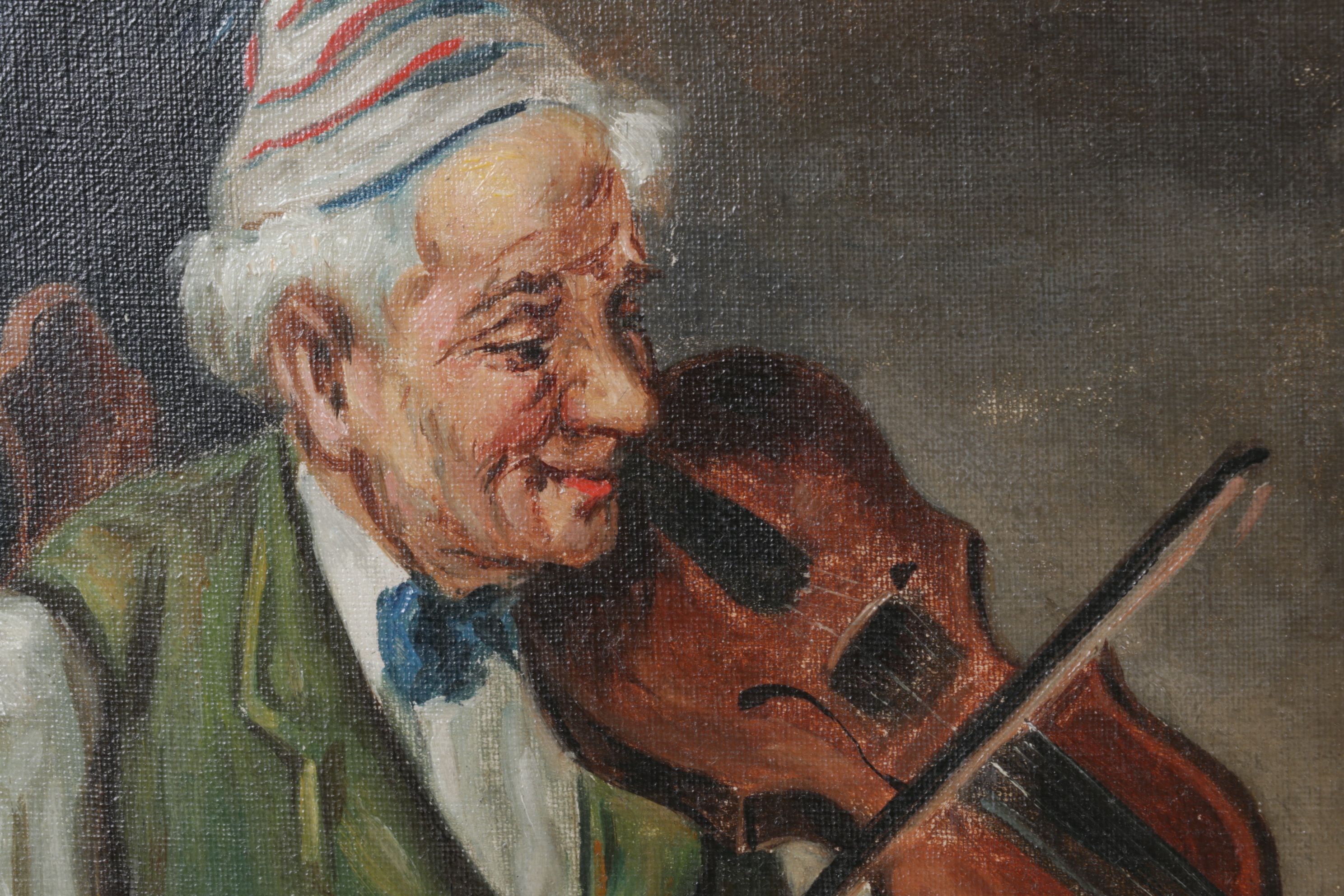 Andrew Millrose Portrait Oil Painting of Man Playing Violin, Late 19th Century
