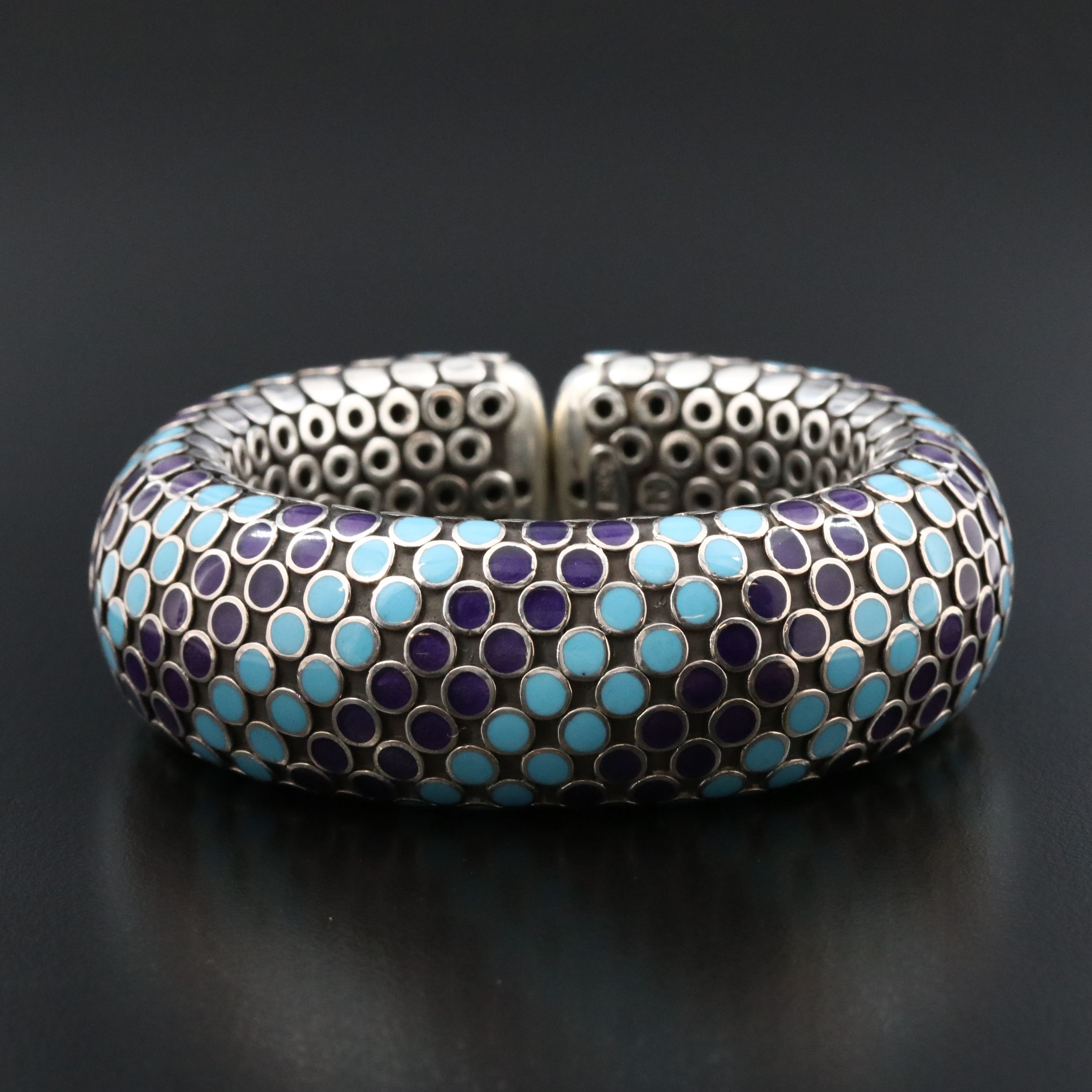 John Hardy Dot Sterling and Enamel Flex Cuff Bracelet