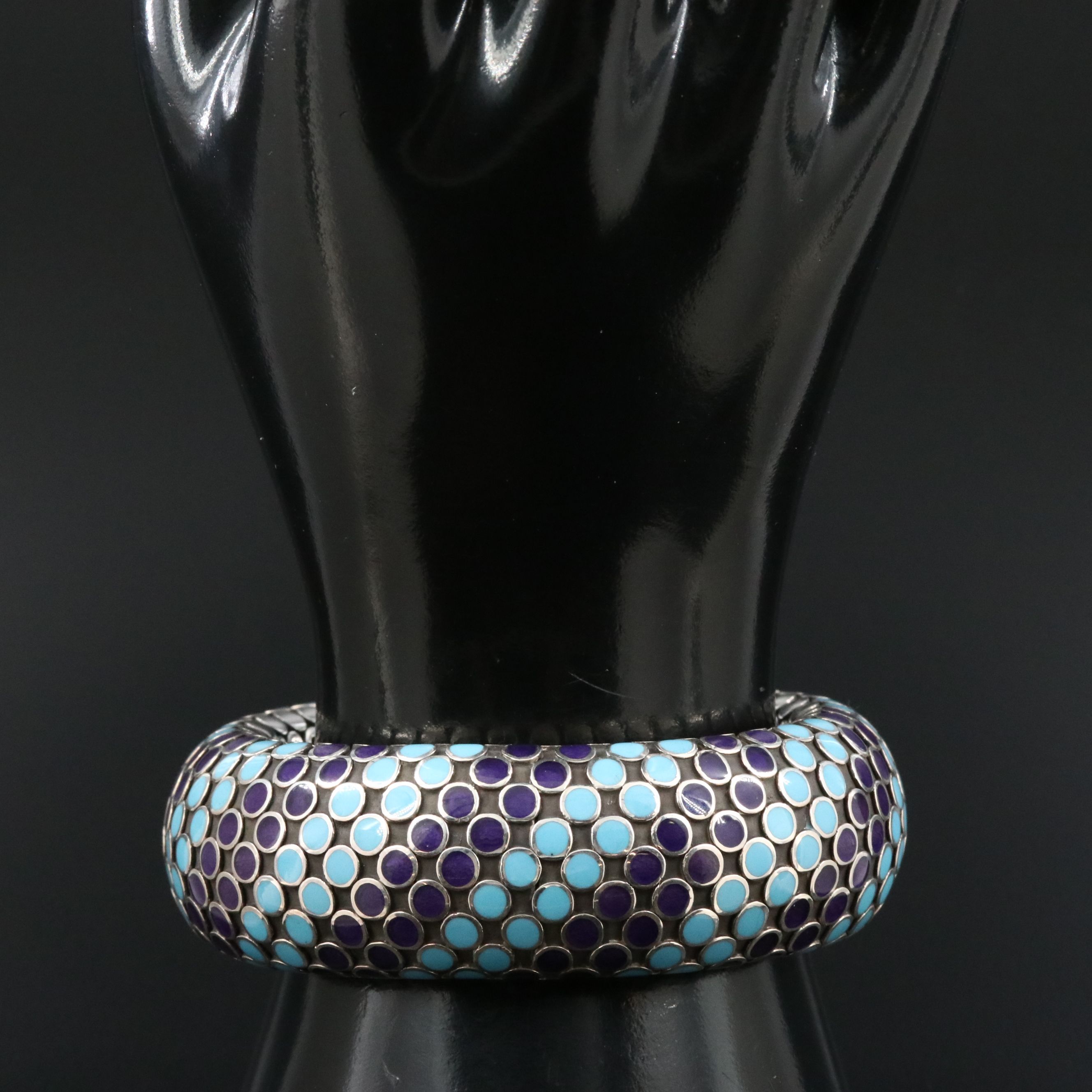 John Hardy Dot Sterling and Enamel Flex Cuff Bracelet