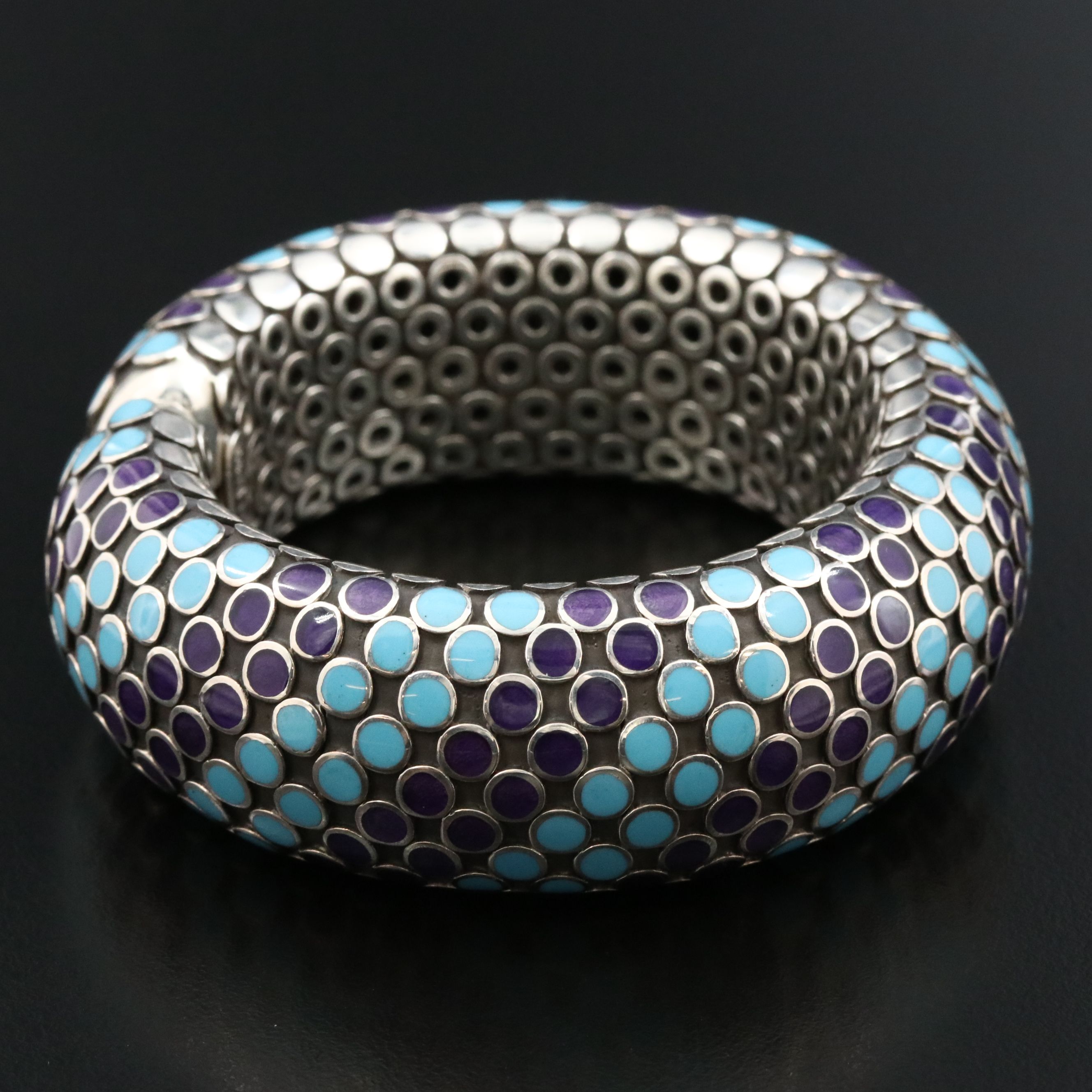 John Hardy Dot Sterling and Enamel Flex Cuff Bracelet