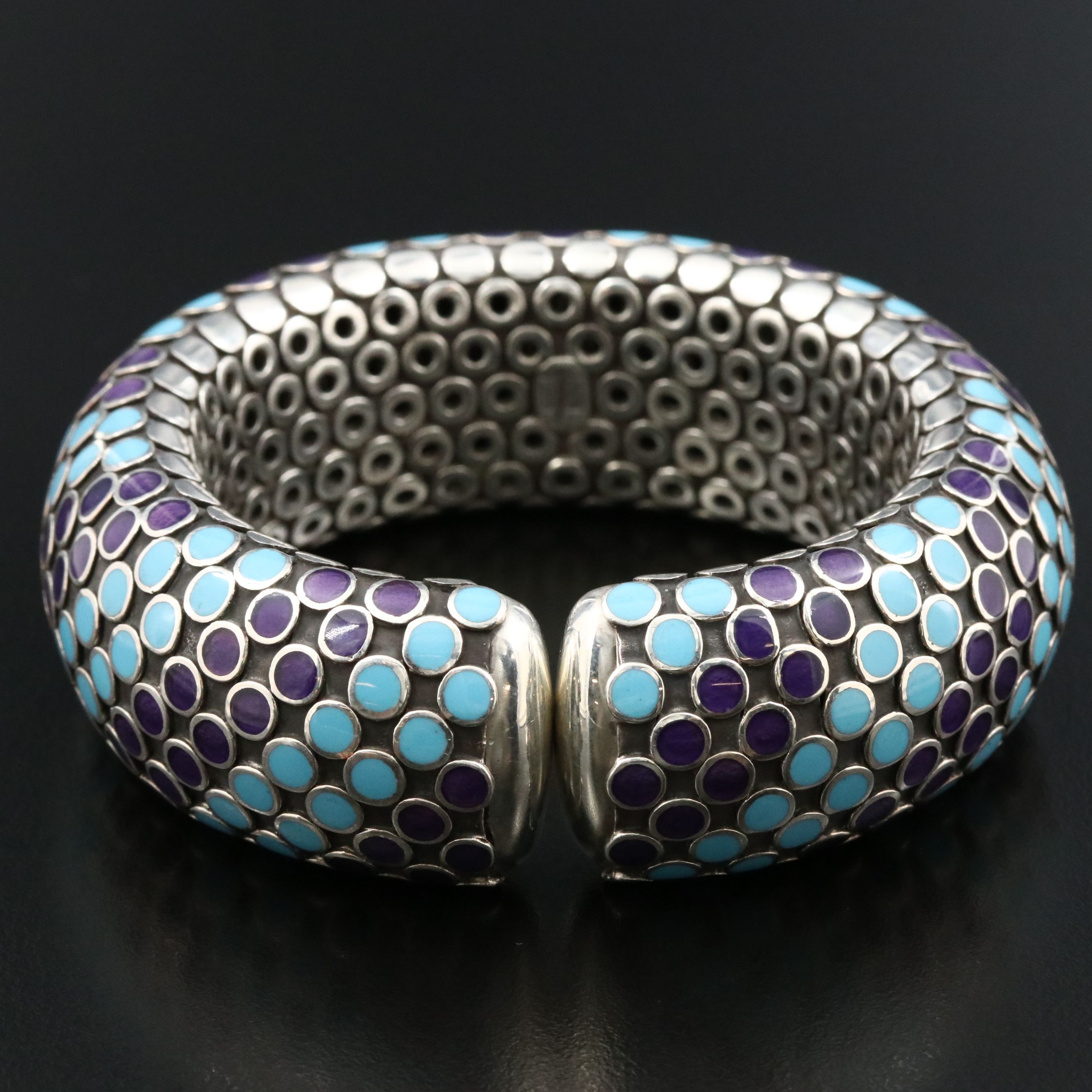 John Hardy Dot Sterling and Enamel Flex Cuff Bracelet