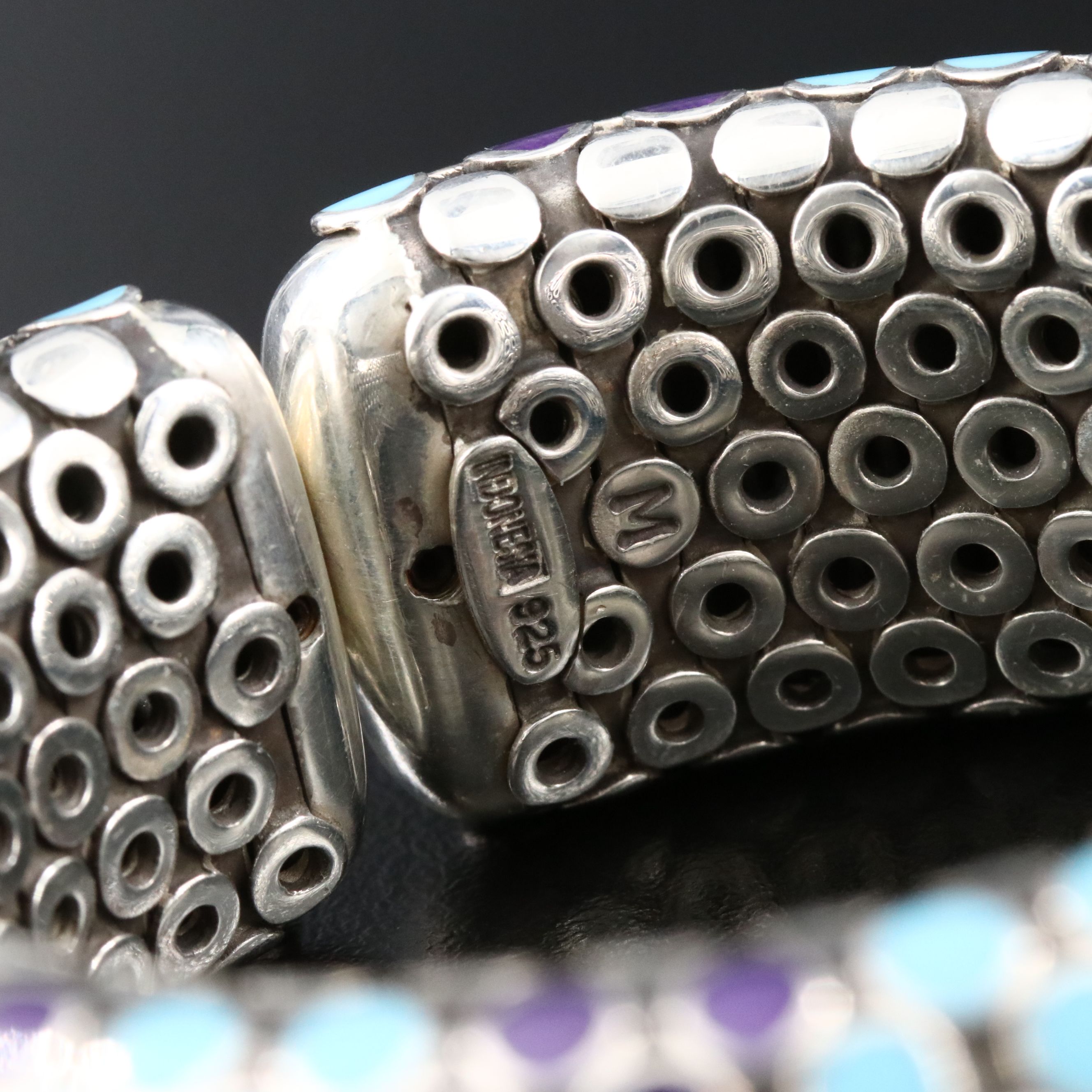 John Hardy Dot Sterling and Enamel Flex Cuff Bracelet