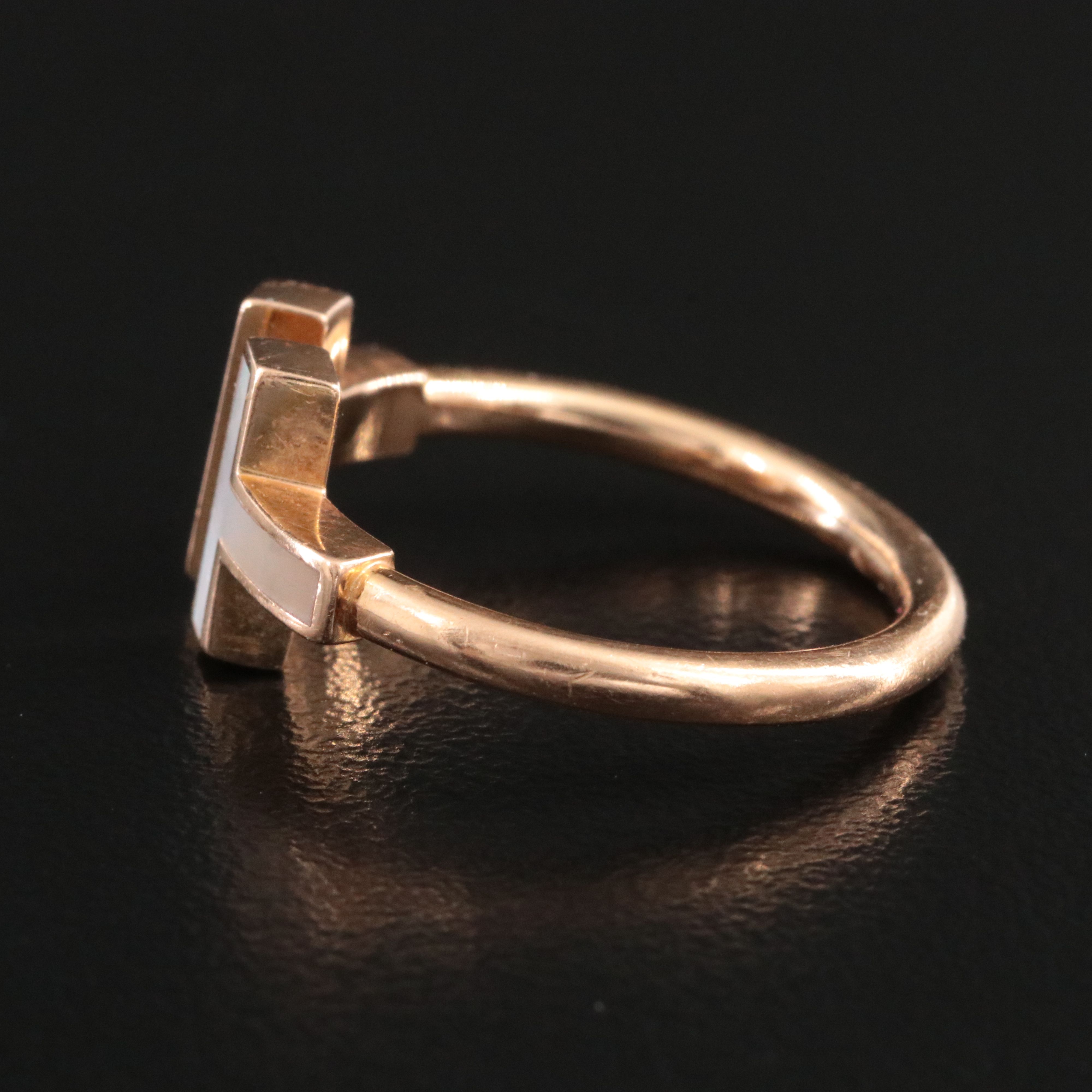 Tiffany & Co. T 18K Rose Gold Diamond and Mother of Pearl Wire Ring