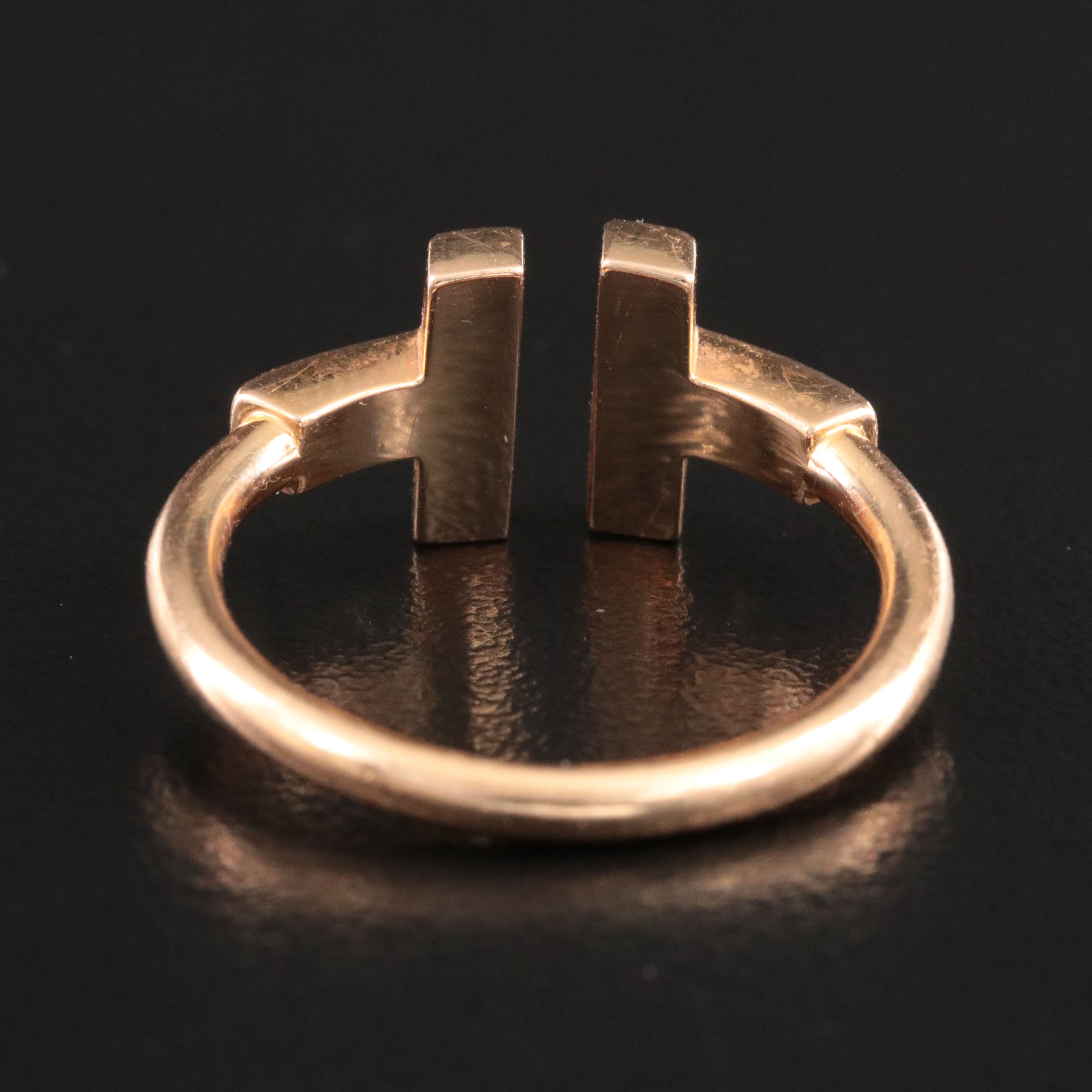 Tiffany & Co. T 18K Rose Gold Diamond and Mother of Pearl Wire Ring