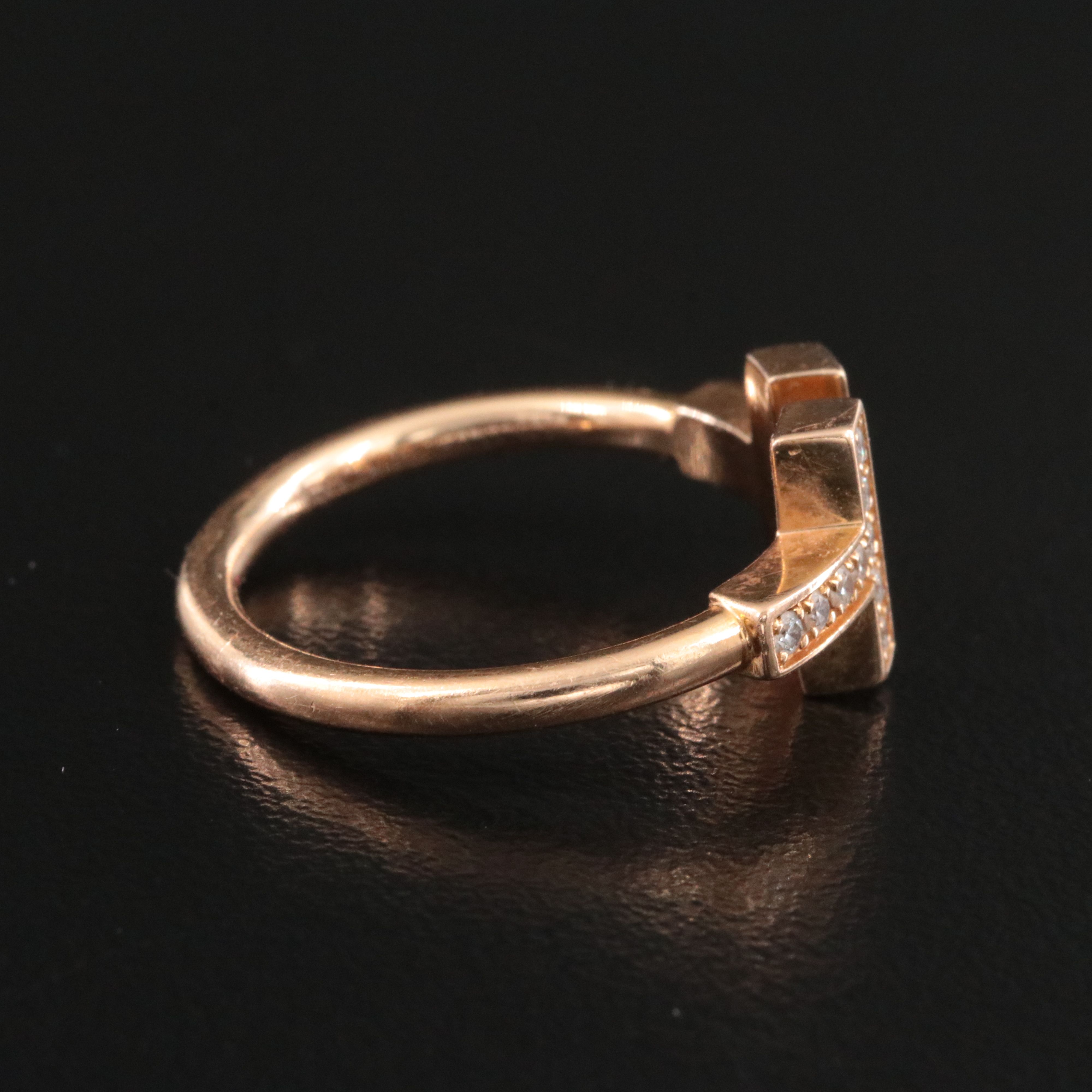 Tiffany & Co. T 18K Rose Gold Diamond and Mother of Pearl Wire Ring