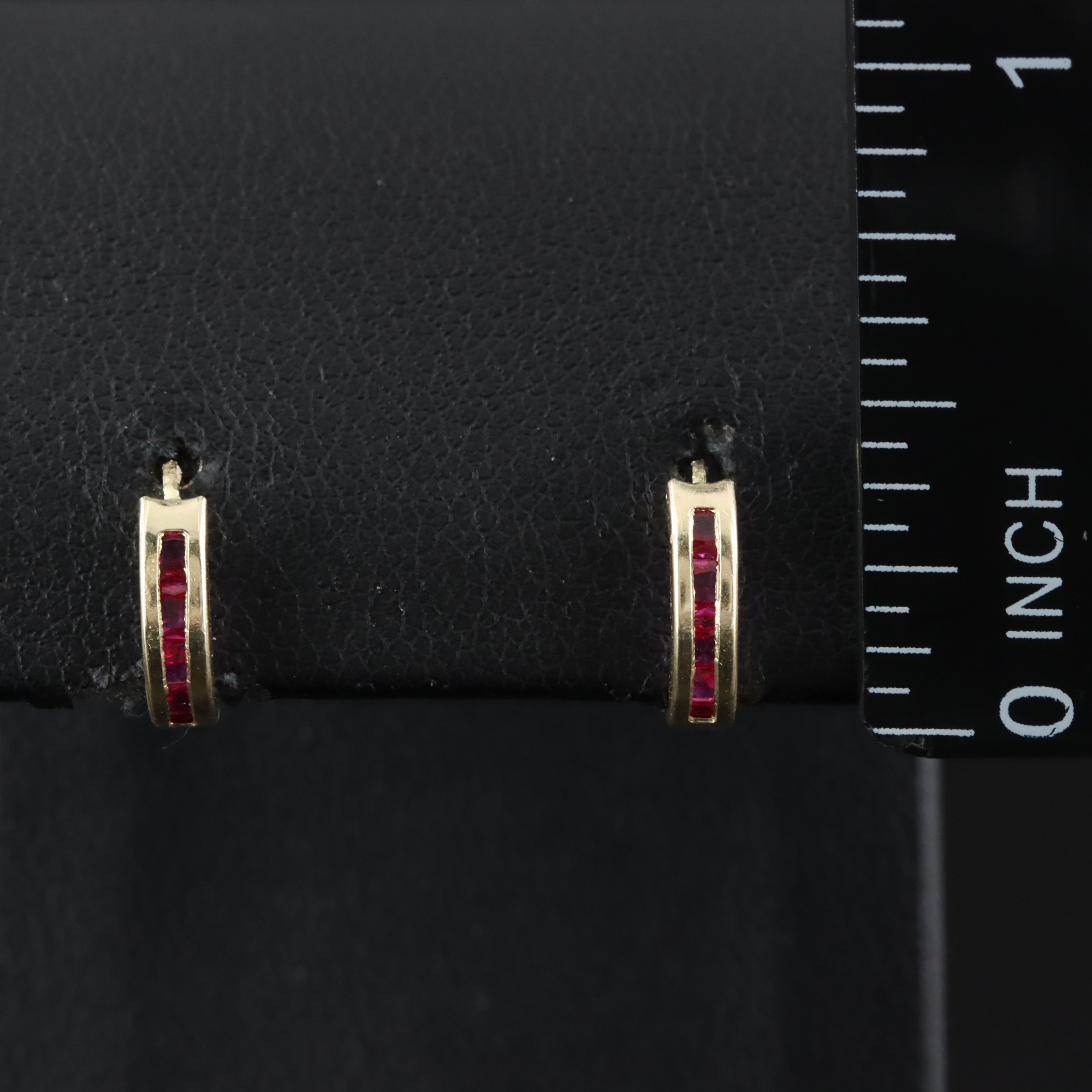 10K Ruby Huggie Earrings