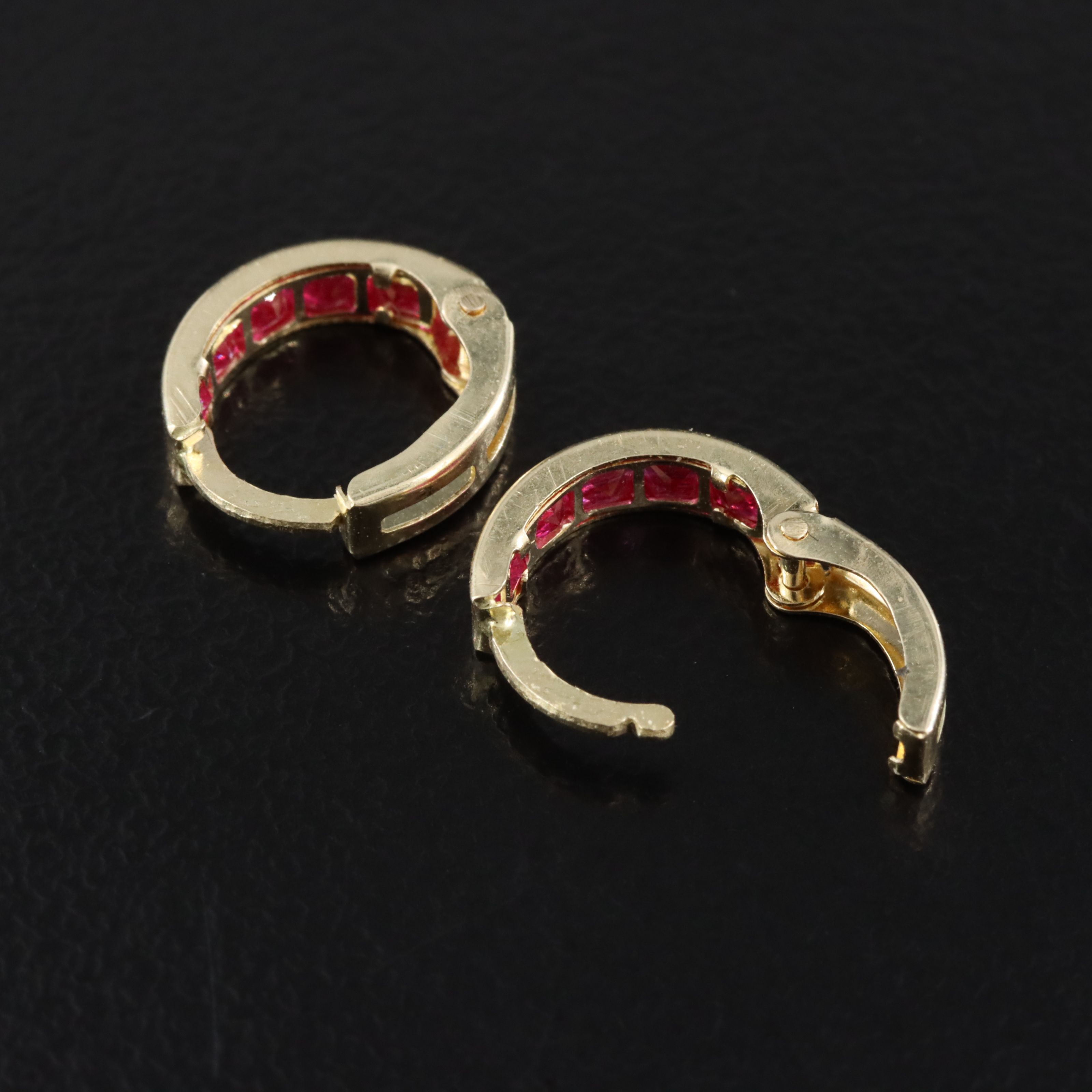 10K Ruby Huggie Earrings