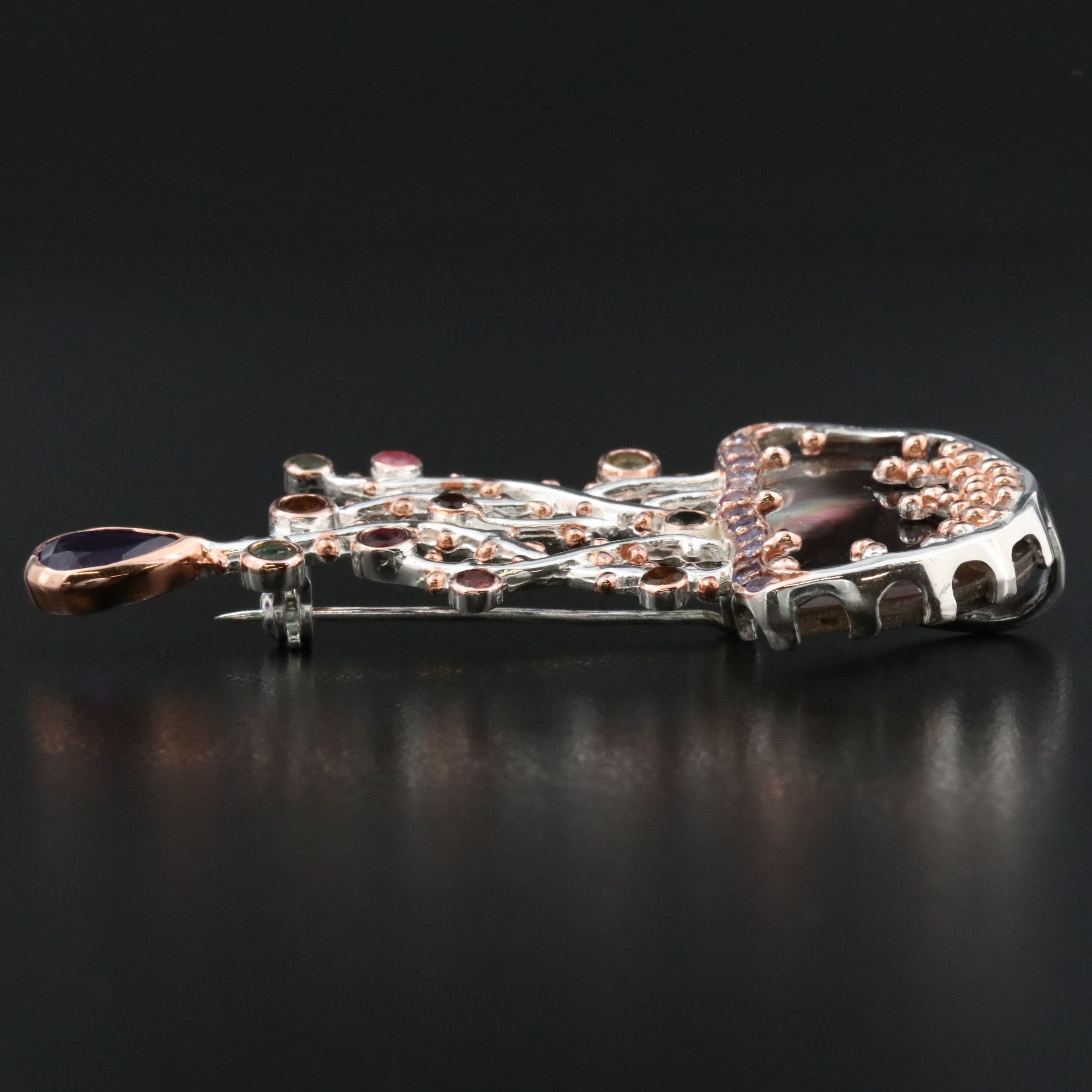 Sterling Mother-of-Pearl, Amethyst, and Citrine Jellyfish Converter Brooch