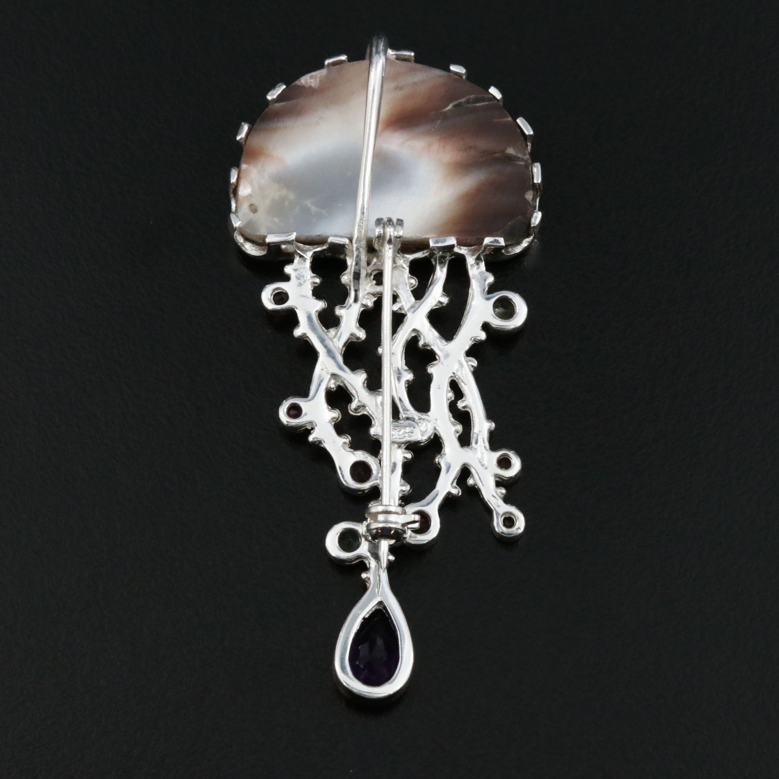 Sterling Mother-of-Pearl, Amethyst, and Citrine Jellyfish Converter Brooch