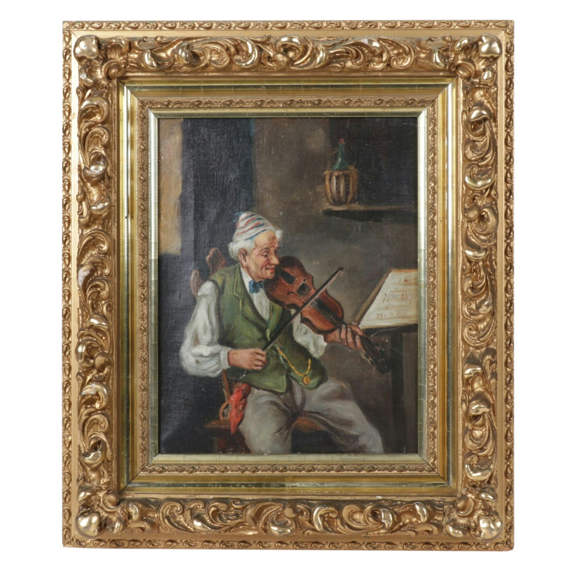 Andrew Millrose Portrait Oil Painting of Man Playing Violin, Late 19th Century