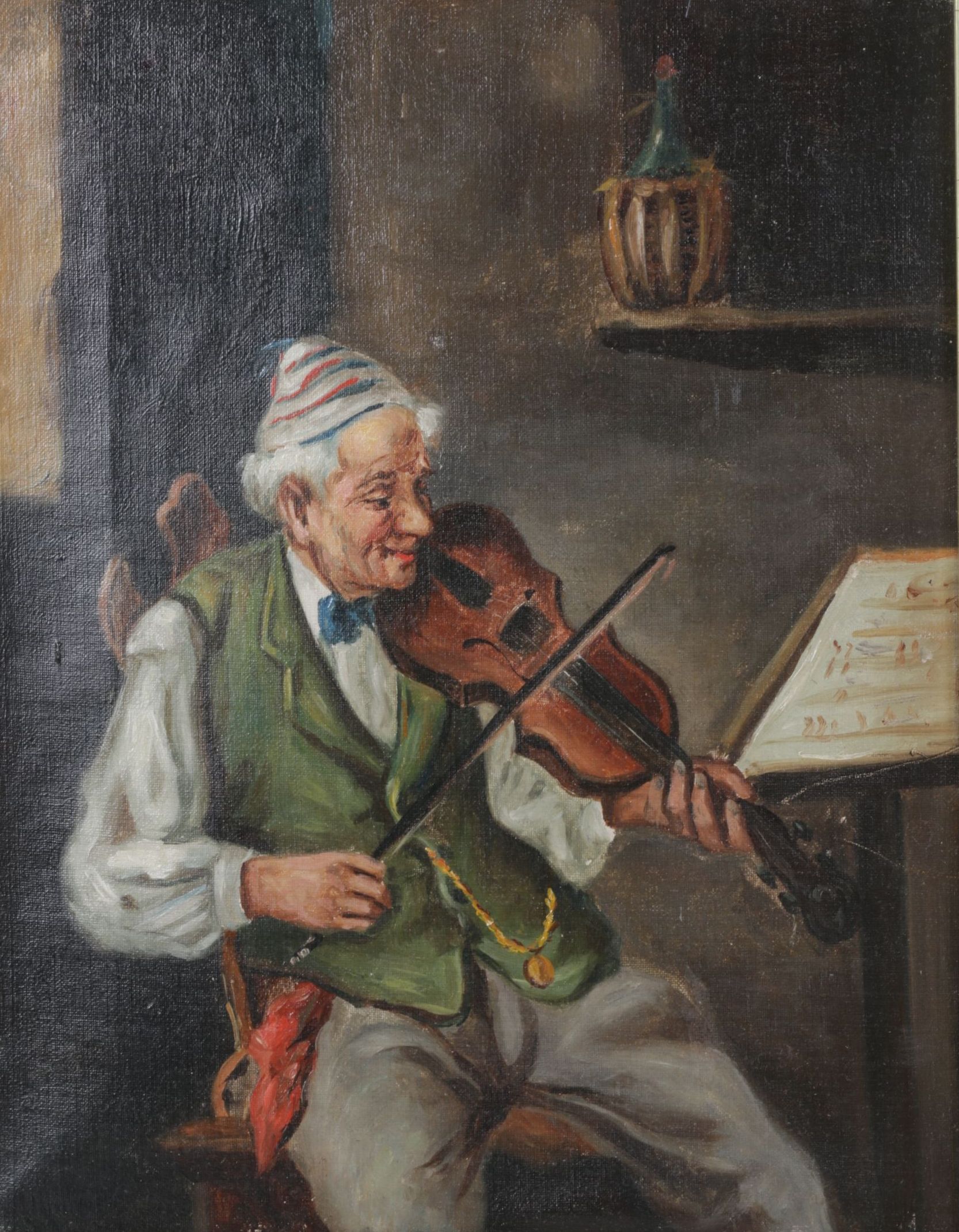 Andrew Millrose Portrait Oil Painting of Man Playing Violin, Late 19th Century