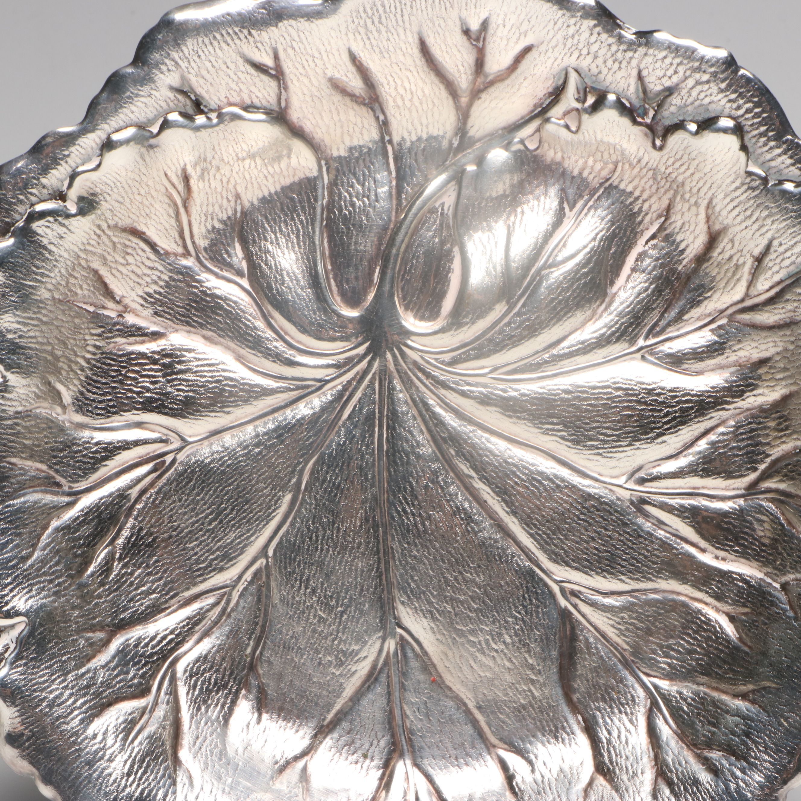 Wilcox Vegetal Form Silver Plate Dish with Pewter Candlesticks