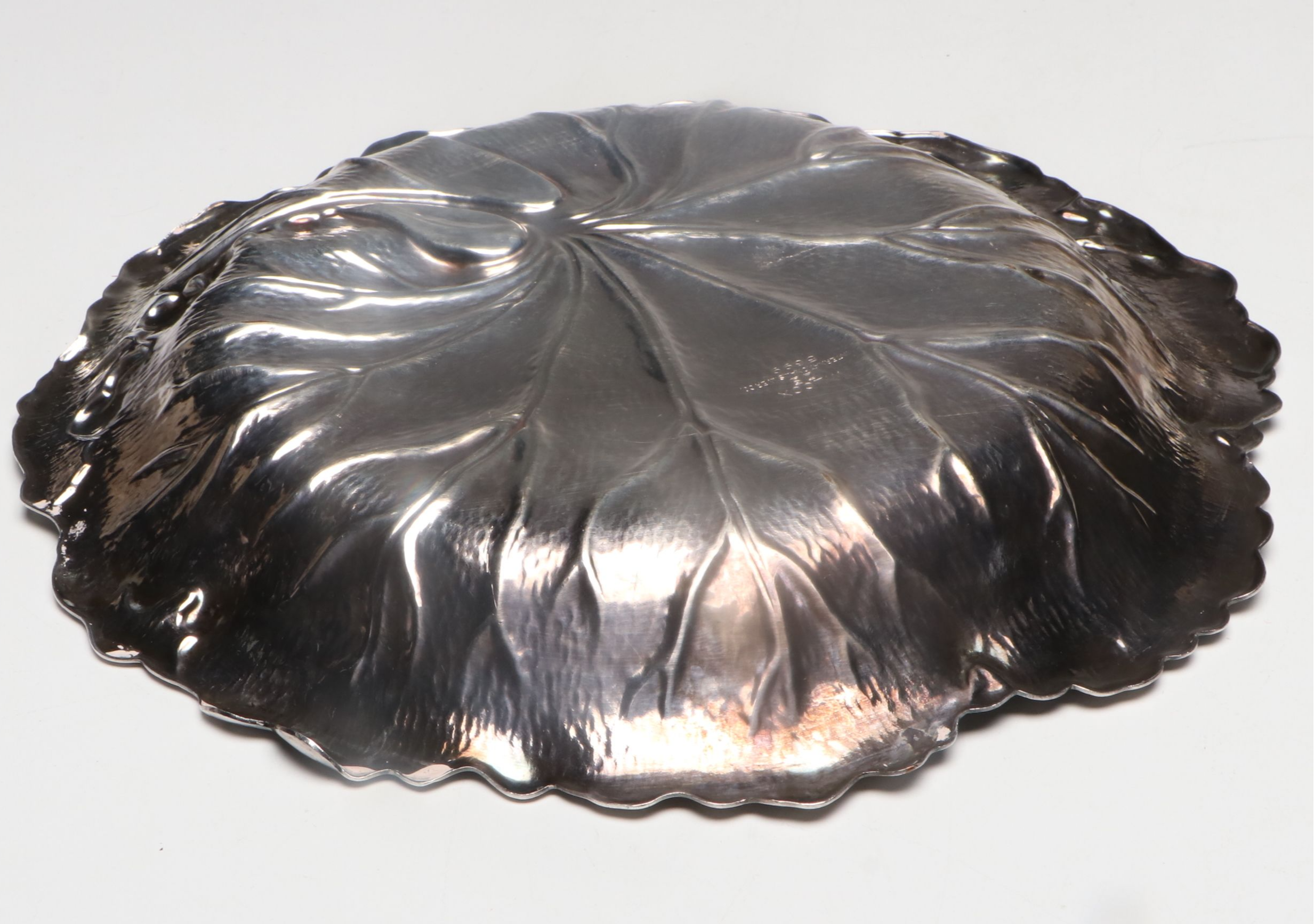 Wilcox Vegetal Form Silver Plate Dish with Pewter Candlesticks